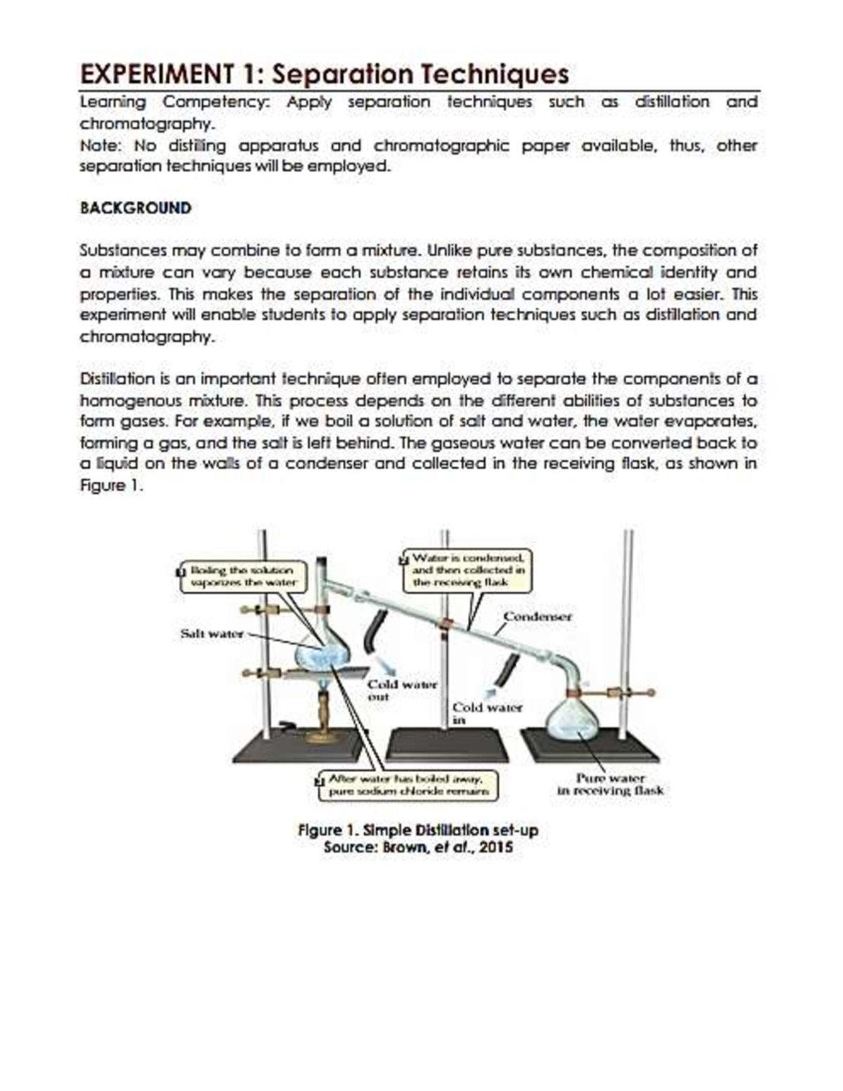 Chem 1 act - chem - EXPERIMENT 1: Separation Techniques Learning ...