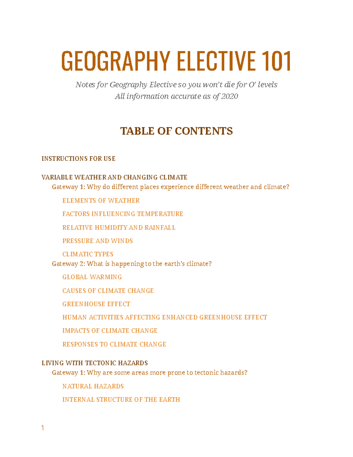 Geography Elective 101 - GEOGRAPHY ELECTIVE 101 Notes for Geography ...