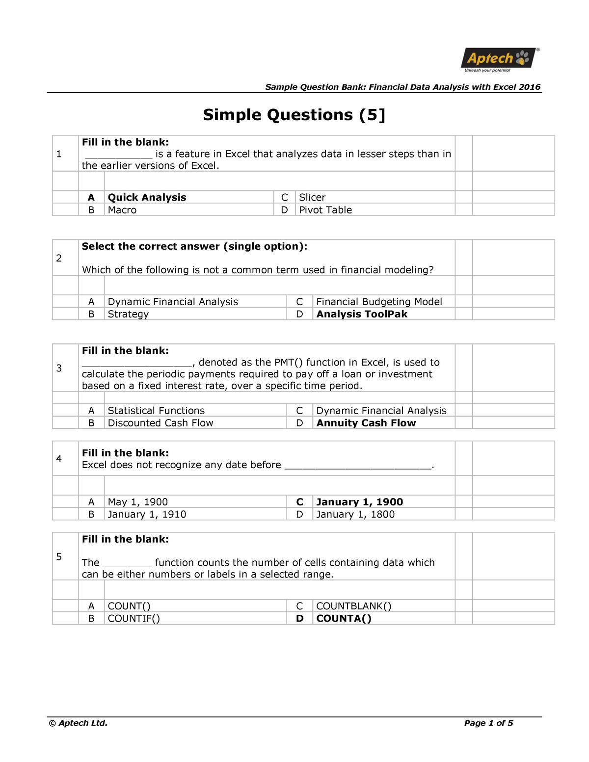 Sample Qbank Financial Data Analysis With Excel 2016 0 - Simple ...