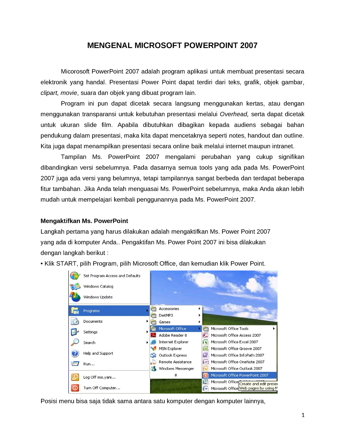 Materi Power Point - MENGENAL MICROSOFT POWERPOINT 2007 Micorosoft ...