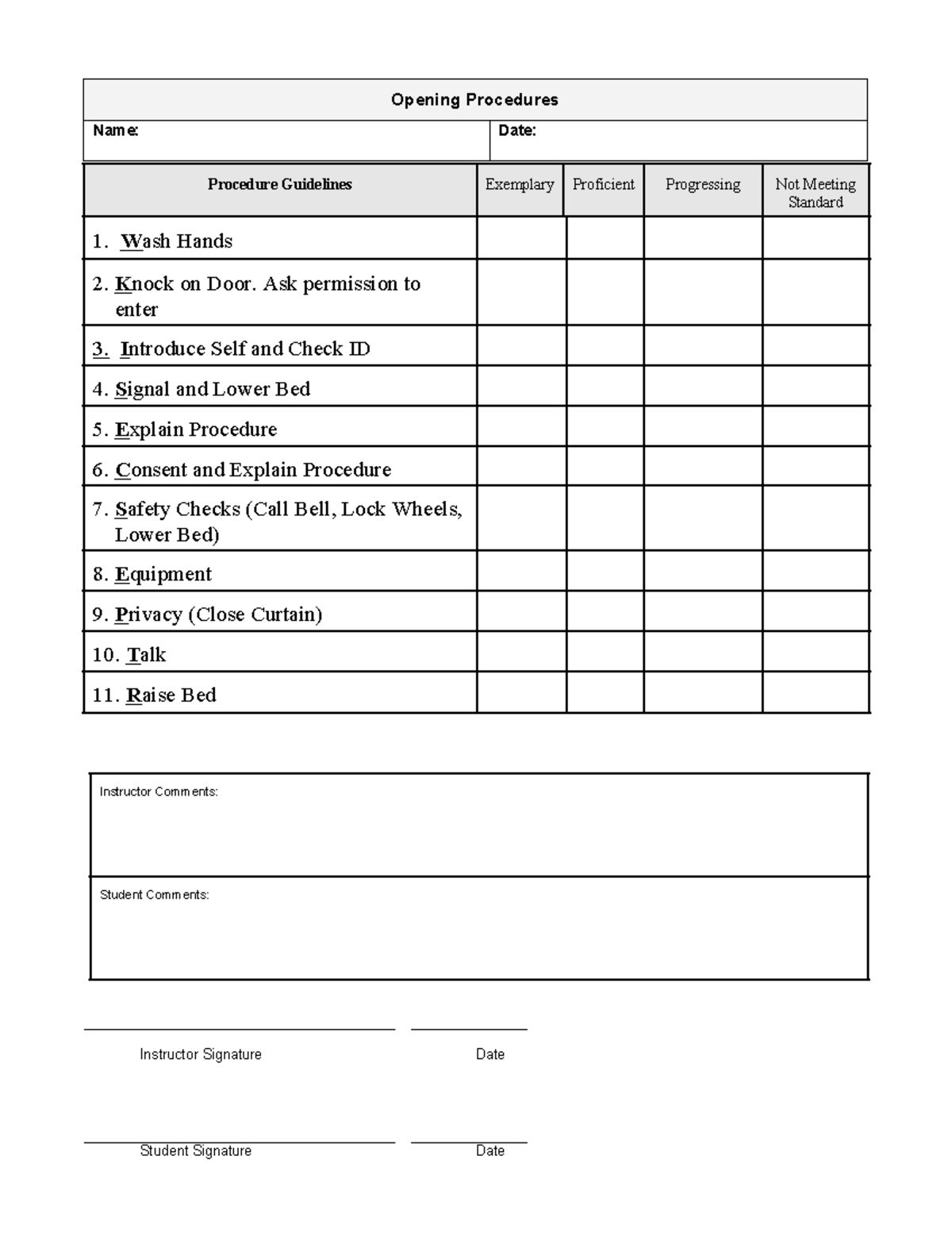 Pdf Document Cna Skisks - Opening Procedures Name: Date: Procedure 