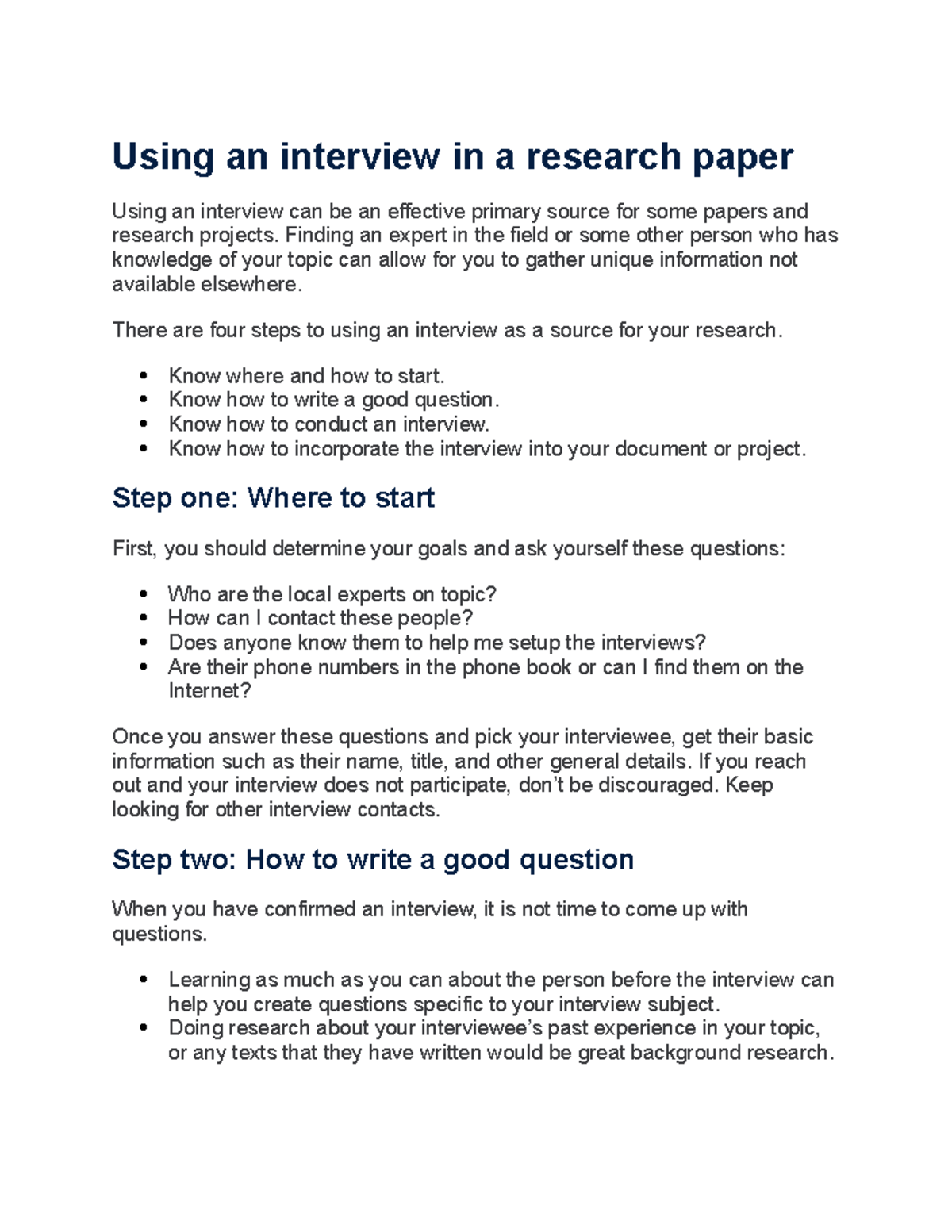 interview in a research paper