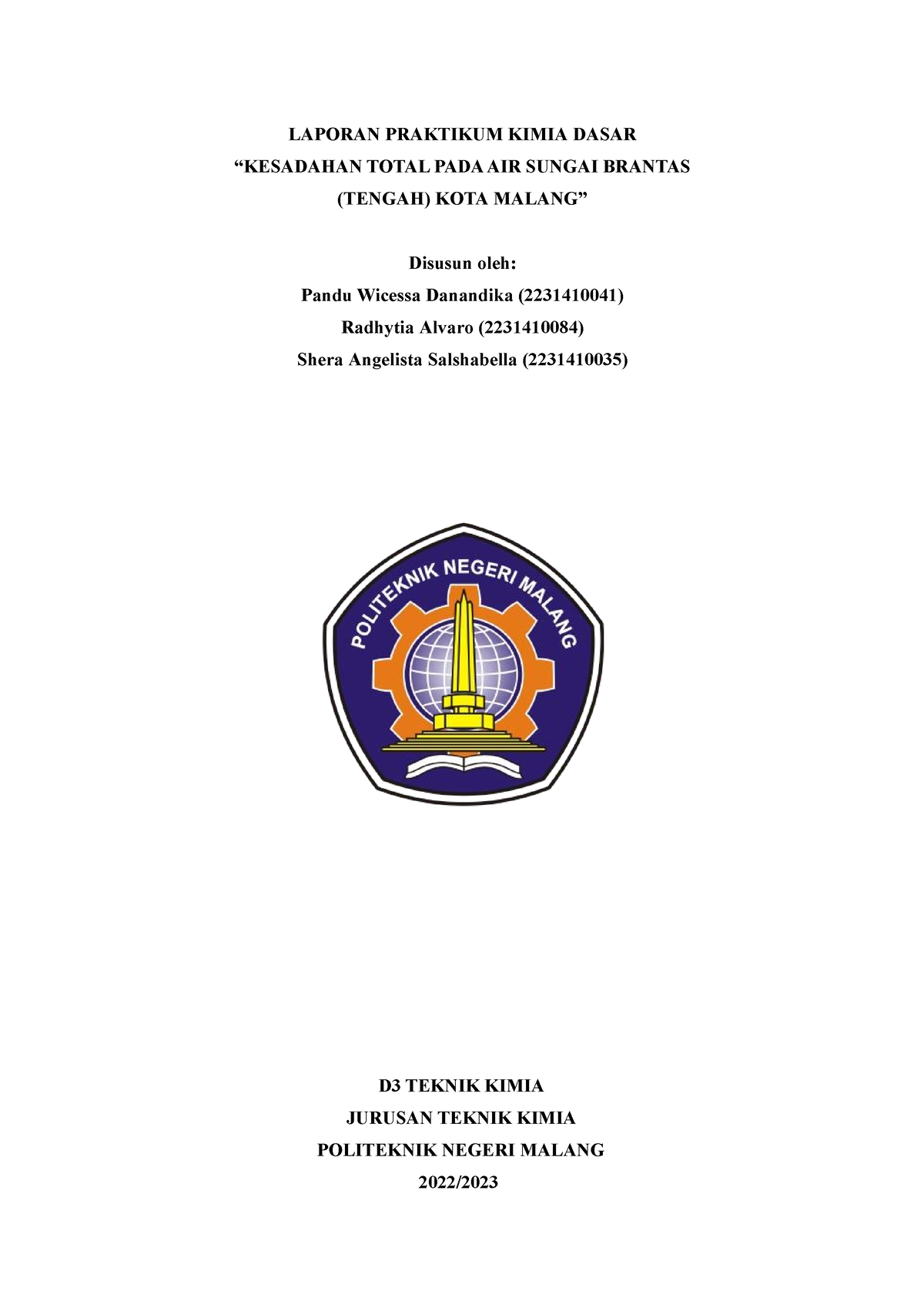 Revisi Laporan Akhir Praktikum Kesadahan Total Kel 7 Laporan Praktikum Kimia Dasar “kesadahan 9569