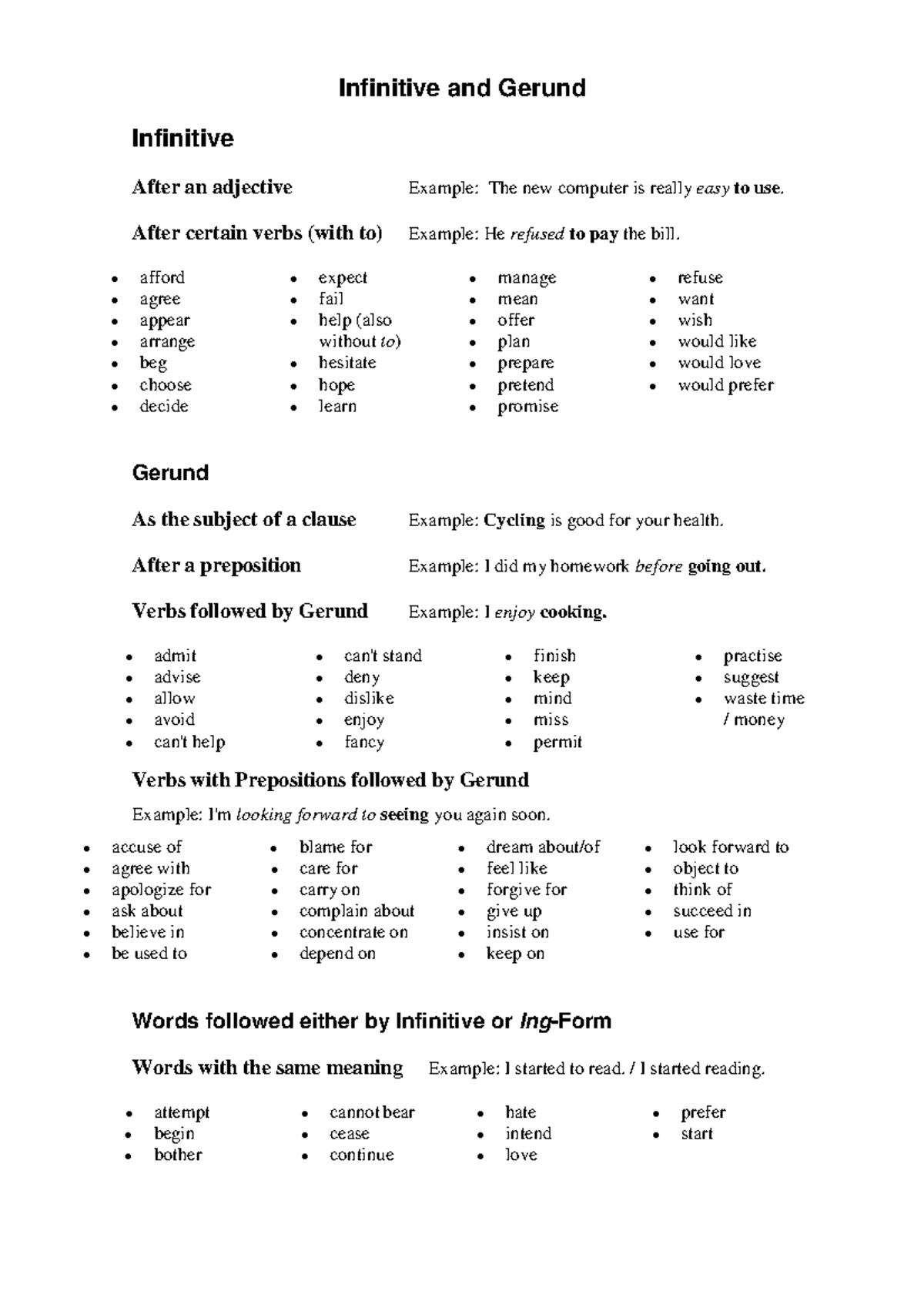 Gerund or Infinitive task - Infinitive and Gerund Infinitive After an ...