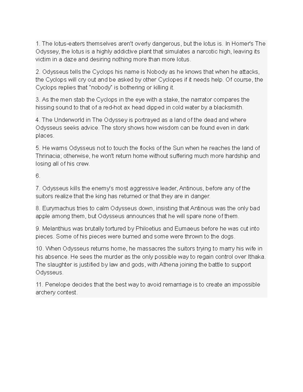 CLCIV 385 Week 5 questions The lotuseaters themselves aren't