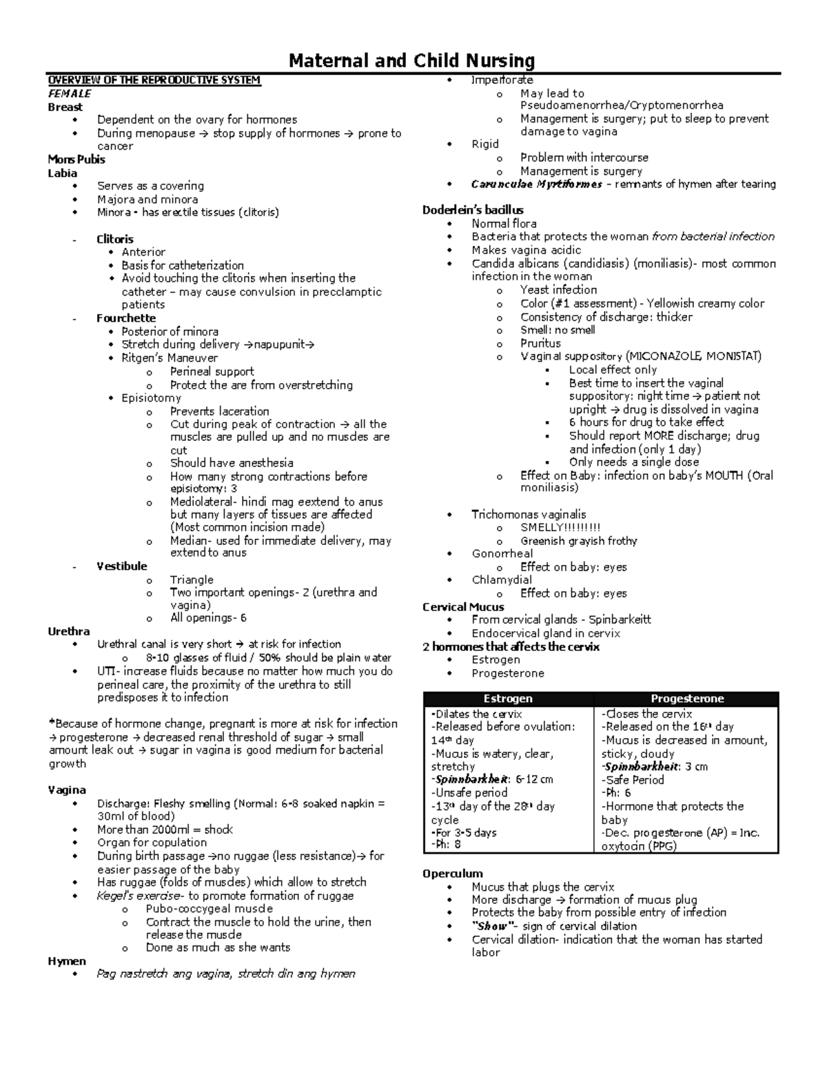 Maternity and Pediatrics Nursing Lecture Notes - OVERVIEW OF THE ...