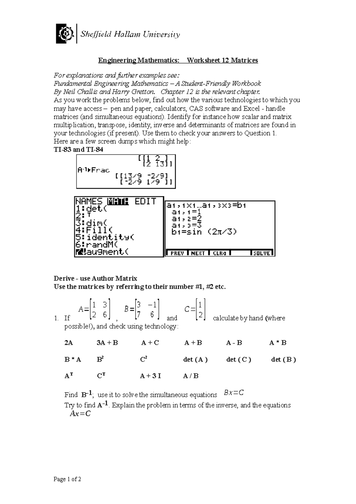 Worksheet 12 - tutorial 12 - Engineering Mathematics: Worksheet 12 ...