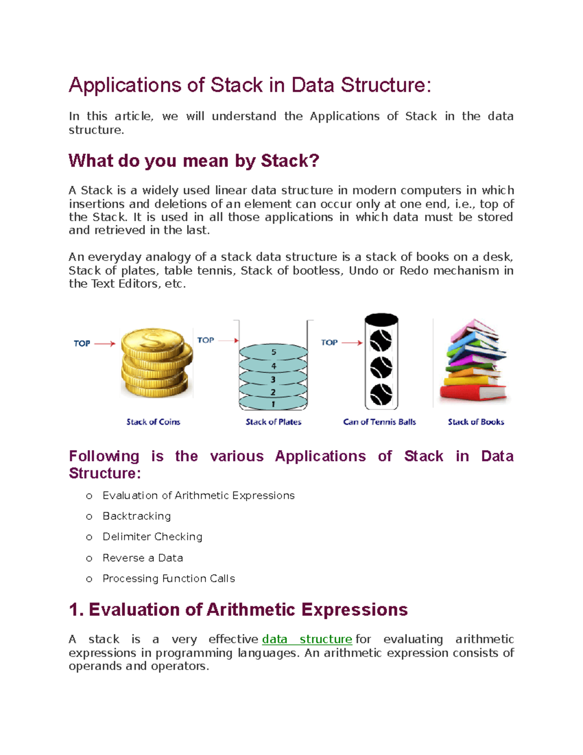 Application Of Stack Adt In Data Structure