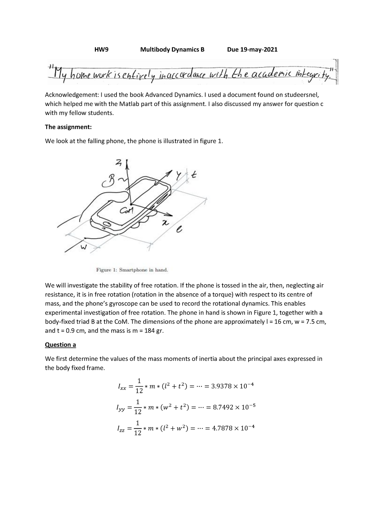 HW9 - Solutions - Got A 9.0 For The Assignment - HW 9 Multibody ...