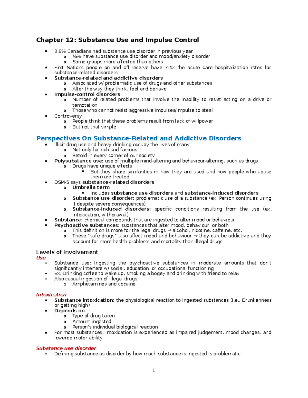 Chapter 12 - Class notes - Chapter 12: Substance Use and Impulse ...