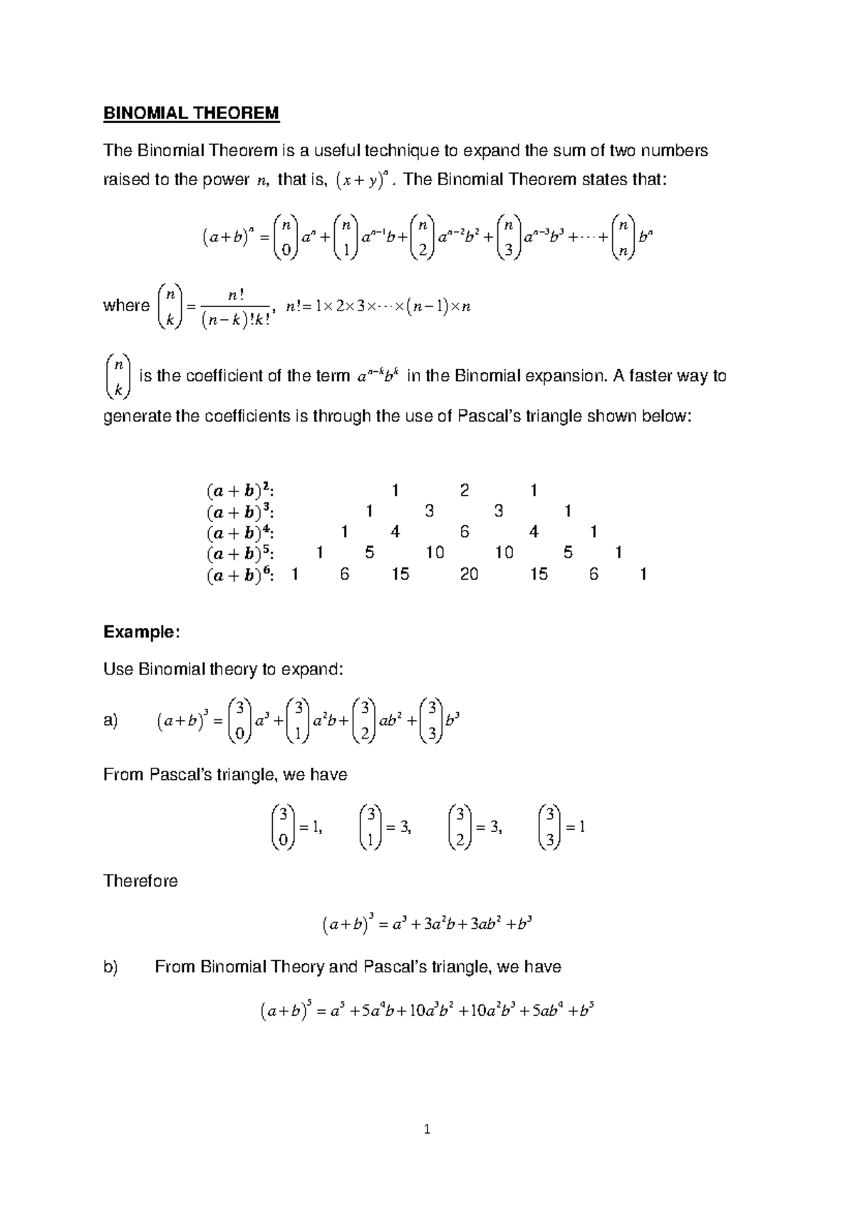 03 Binomial Theorem - Lectures notes - BINOMIAL THEOREM The Binomial ...