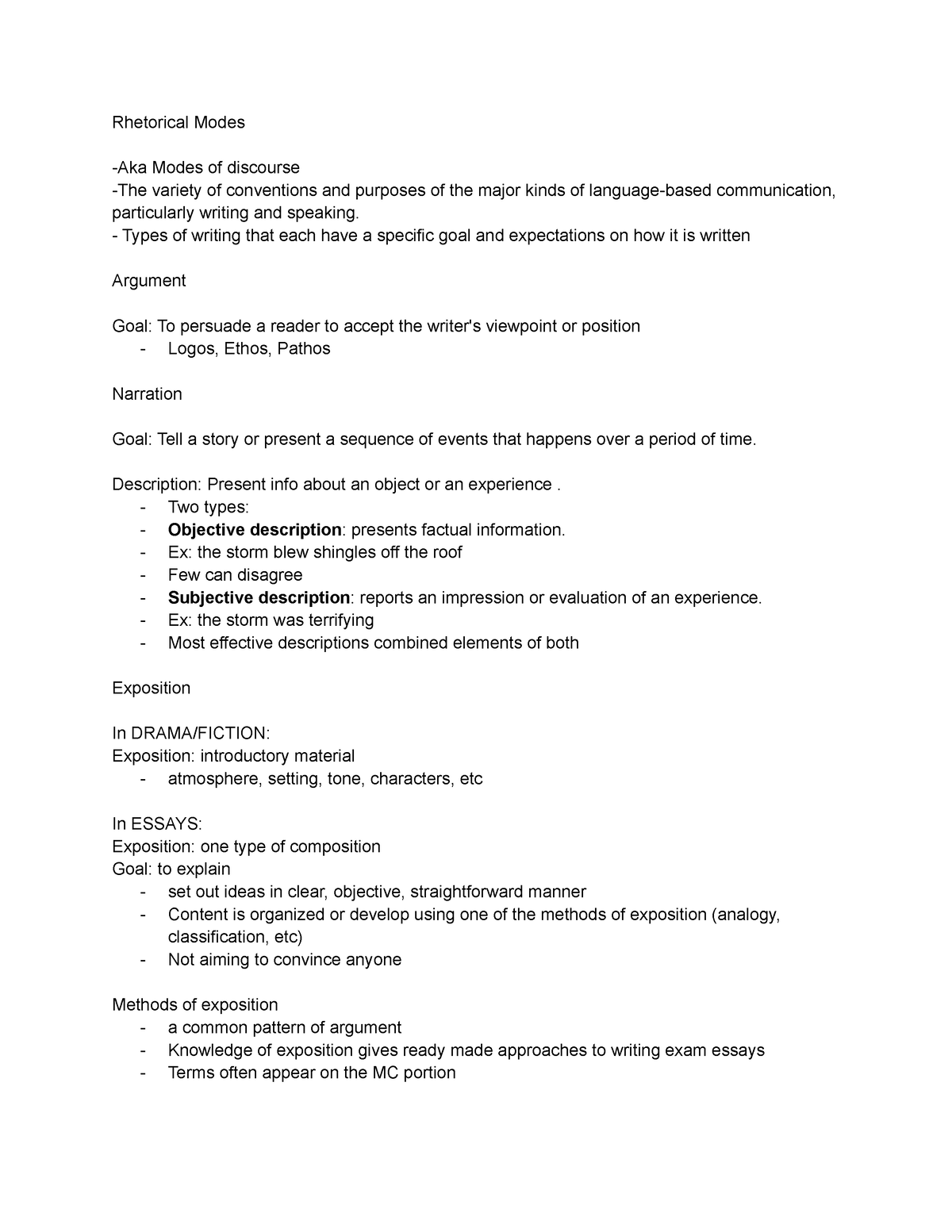 Rhetorical Modes - Meant for the ap lang test, but is still useful ...