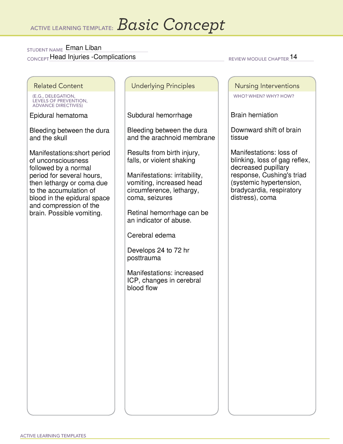 Head injuries-complications ati peds ch 14 - NURS 4276 - ACTIVE ...