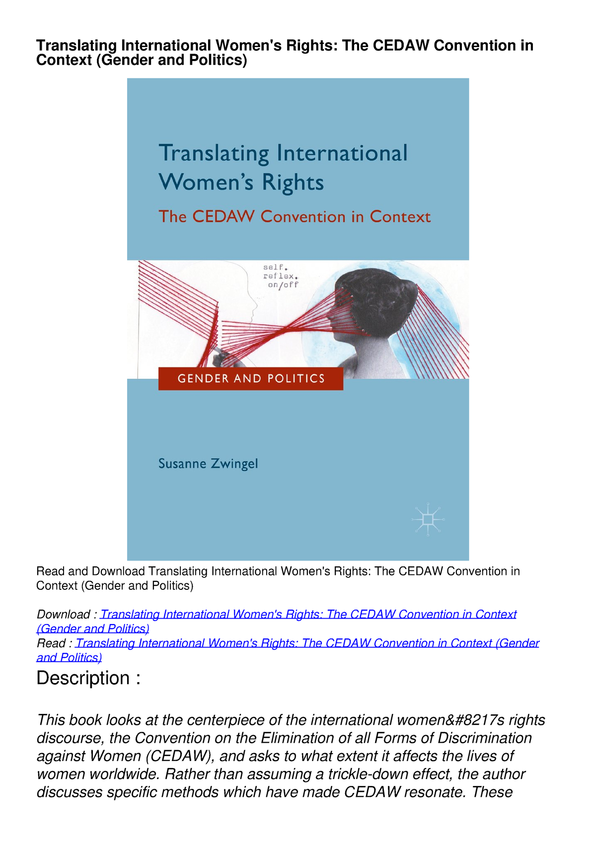 Translating International Womens Rights The Cedaw Convention In Context ...