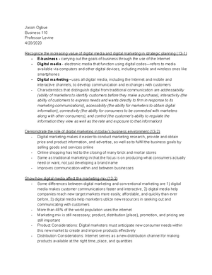 BUS 110 Chapter 1 - Jason Ogbue Professor Levine Business 110 1/31 ...