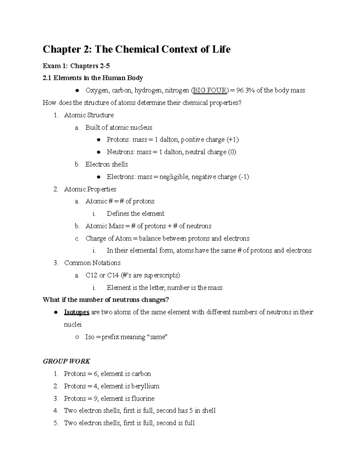 BSC2010 Ch.2 The Chemical Context Of Life - Chapter 2: The Chemical ...