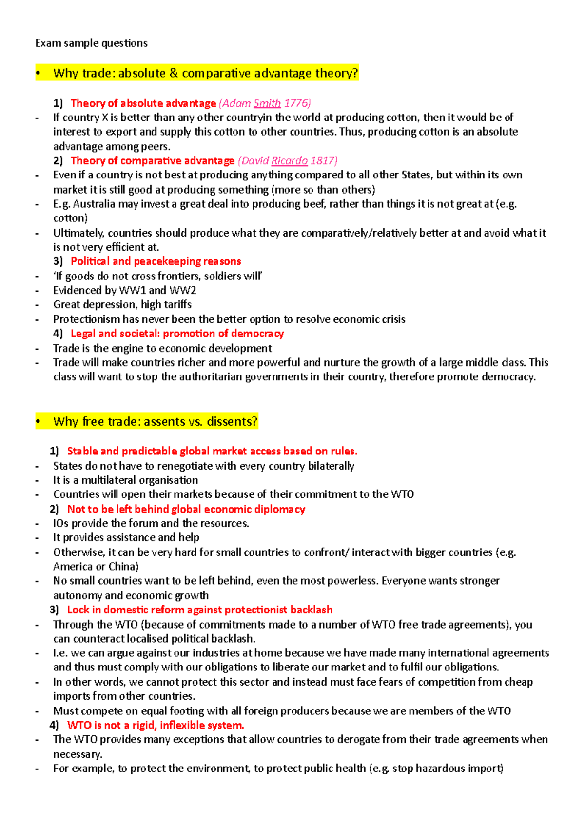 Exam sample questions - Exam sample questions Why trade: absolute ...