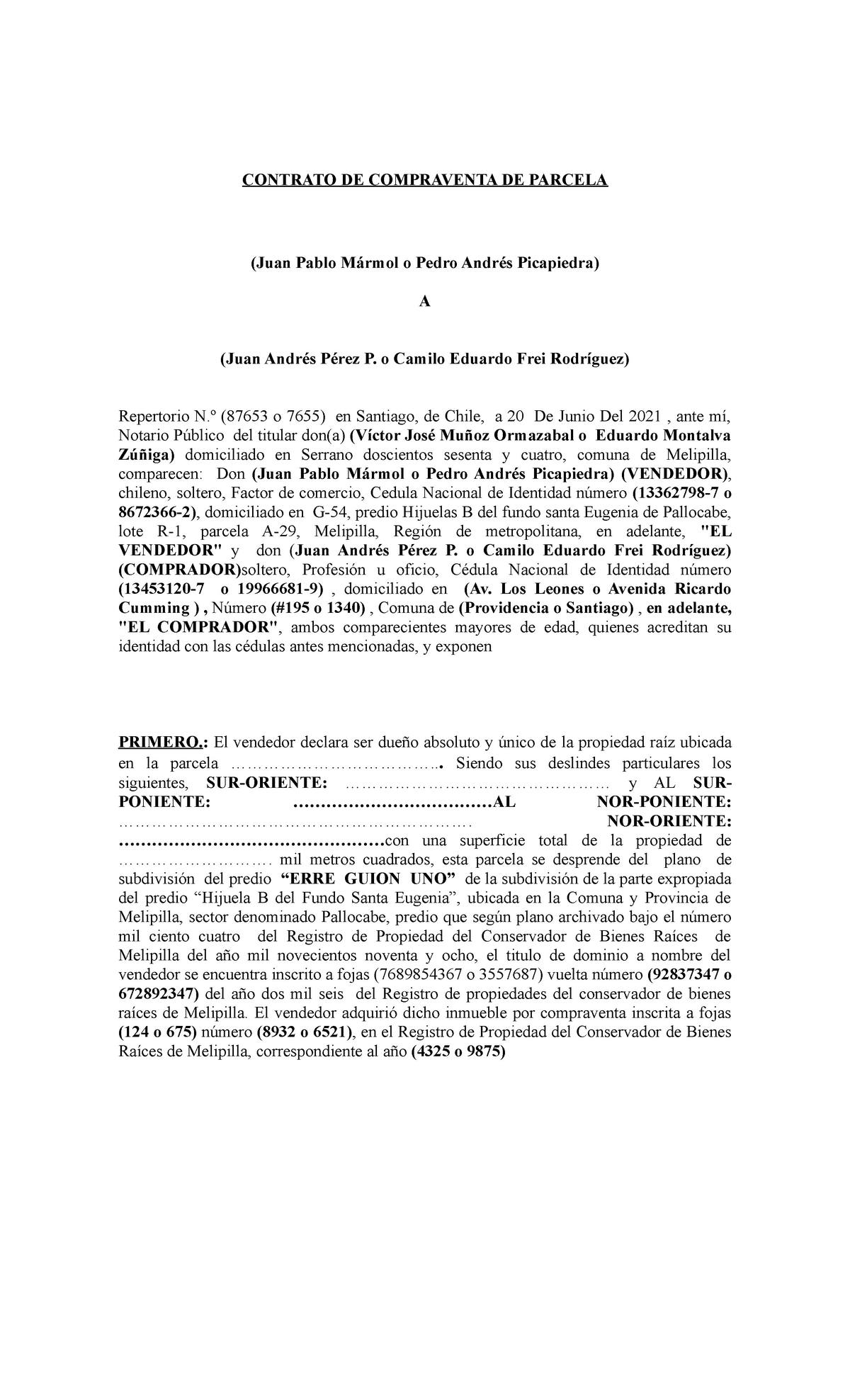 modelo de contrato de compraventa - CONTRATO DE COMPRAVENTA DE PARCELA  (Juan Pablo Mármol o Pedro - Studocu