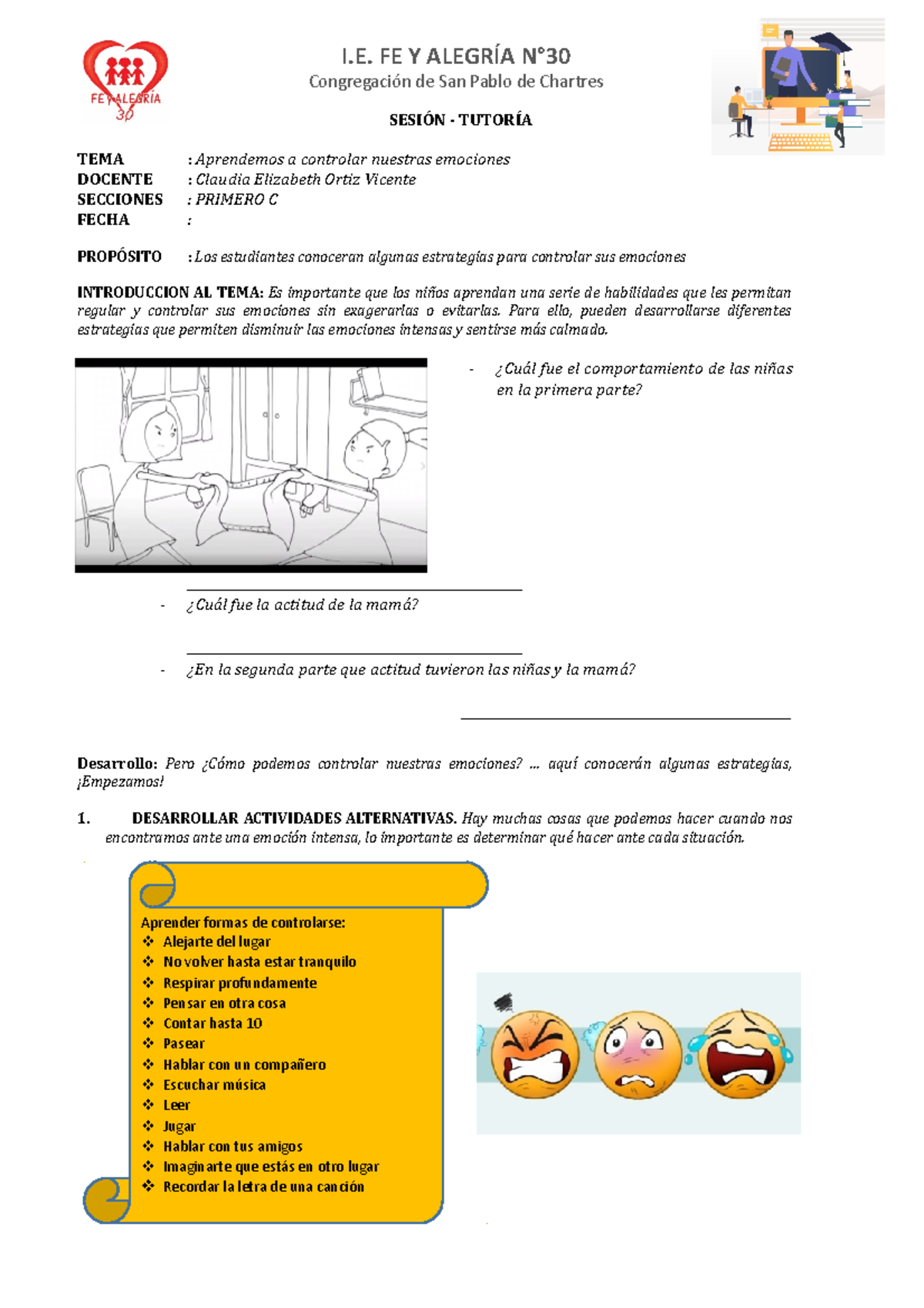 Tutoria Emociones Sesión Tutoría Tema Aprendemos A Controlar