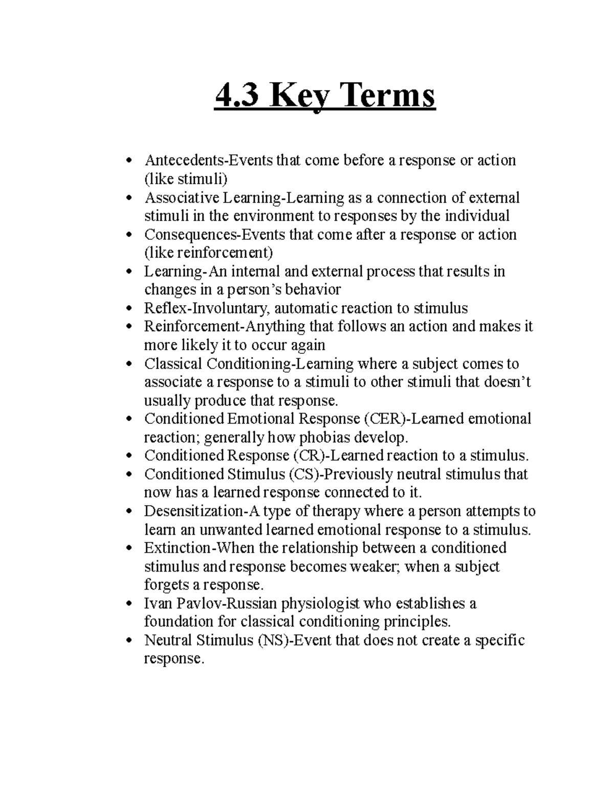 4.3 Key Terms - Psychology - 4 Key Terms Antecedents-Events that come ...