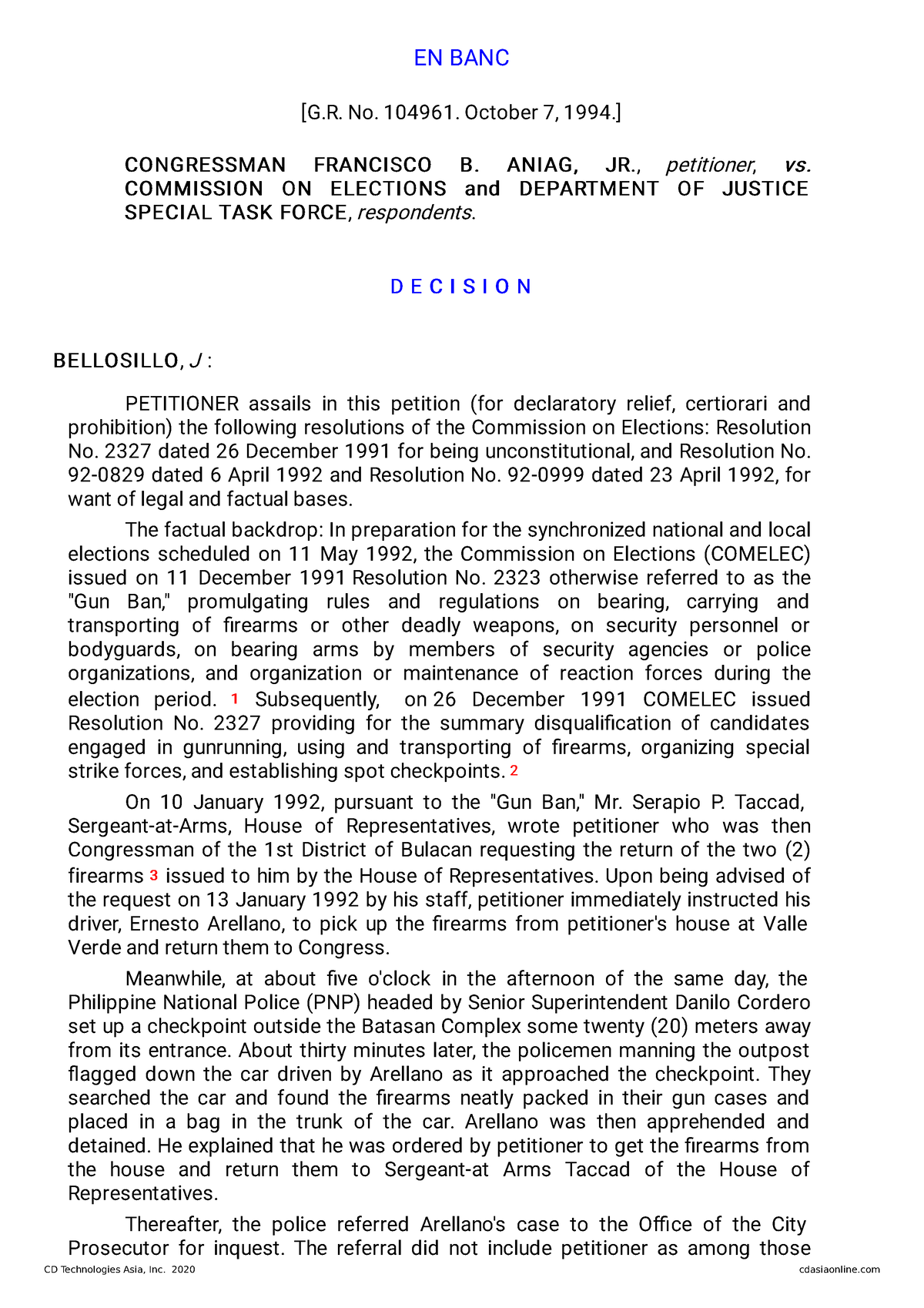 Aniag V Comelec - Case - EN BANC [G. No. 104961. October 7, 1994 ...