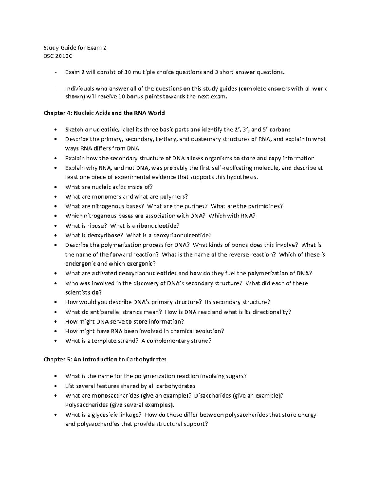 Study+Guide+for+Exam+2 - Study Guide for Exam 2 BSC 2010C Exam 2 will ...