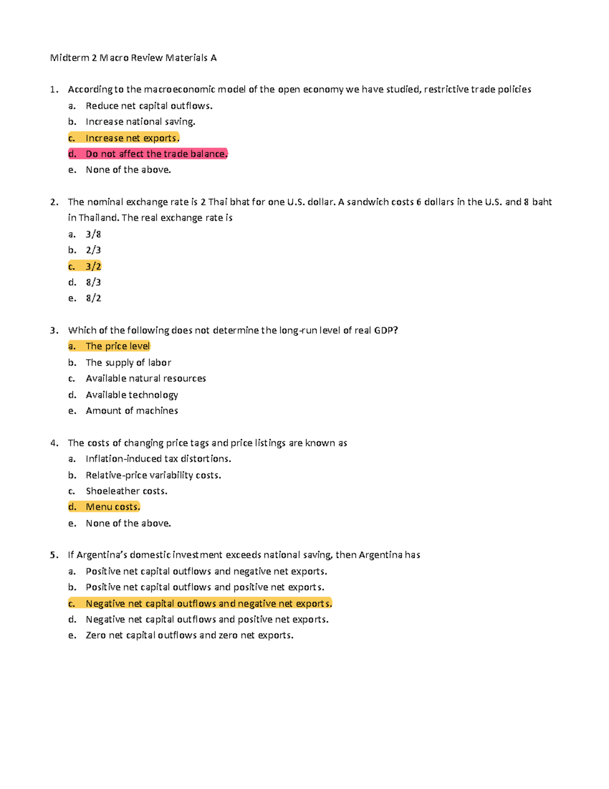 Midterm 2 Macro Review Materials A - Reduce net capital outflows. b ...