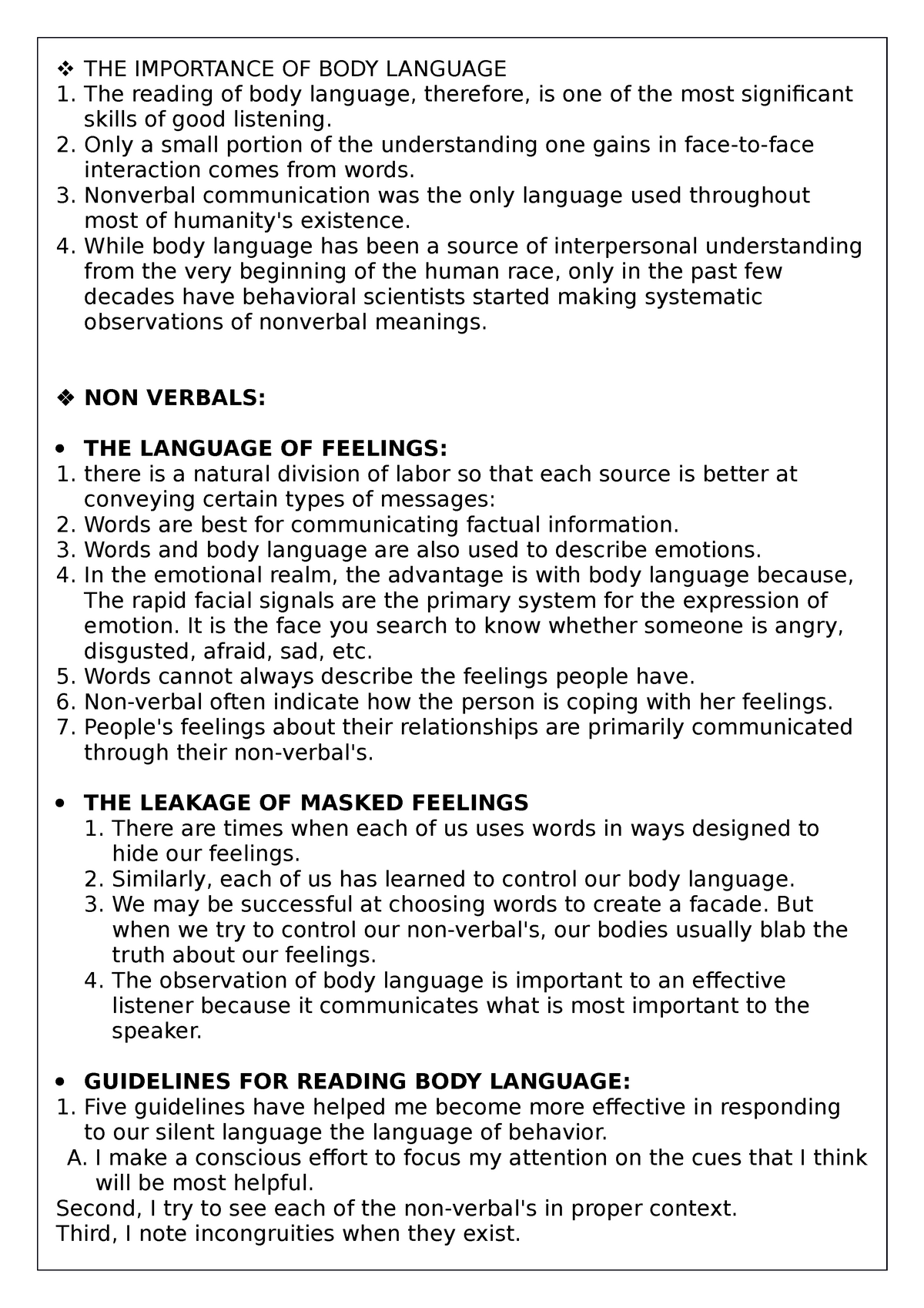 write a essay on importance of body language