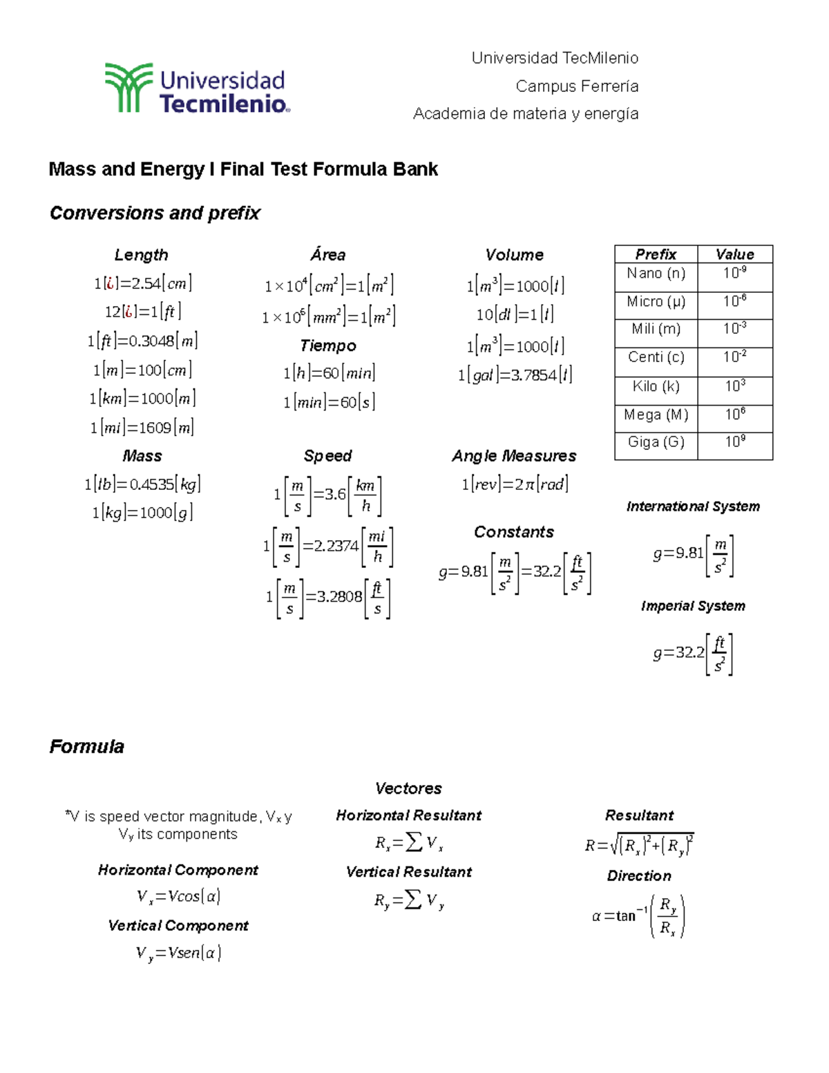 Mass+and+Energy+I%C2%B4s+Formulas - Universidad TecMilenio Campus ...