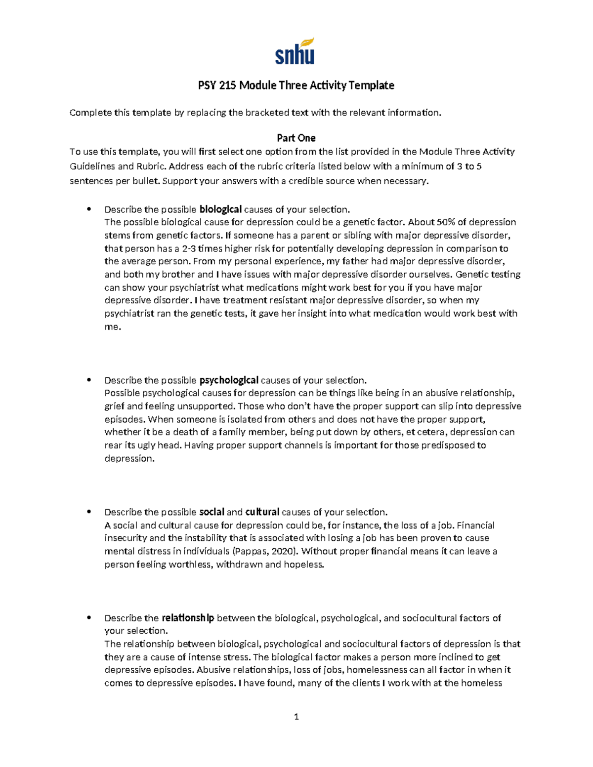 PSY 215 Module Three Activity Template Resubmission - PSY 215 Module ...