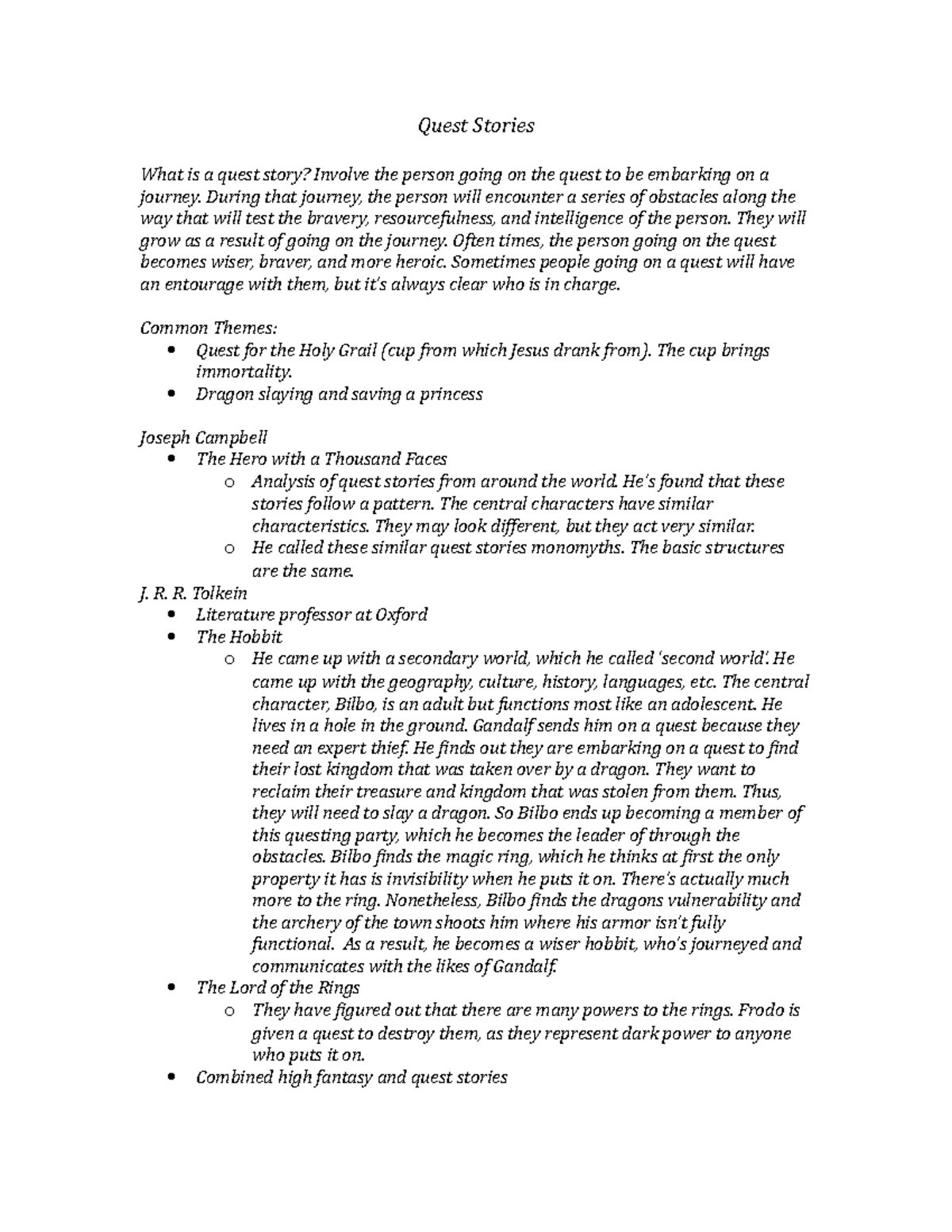 Quest Stories and The Wonderful Wizard of Oz Quest Stories What is a