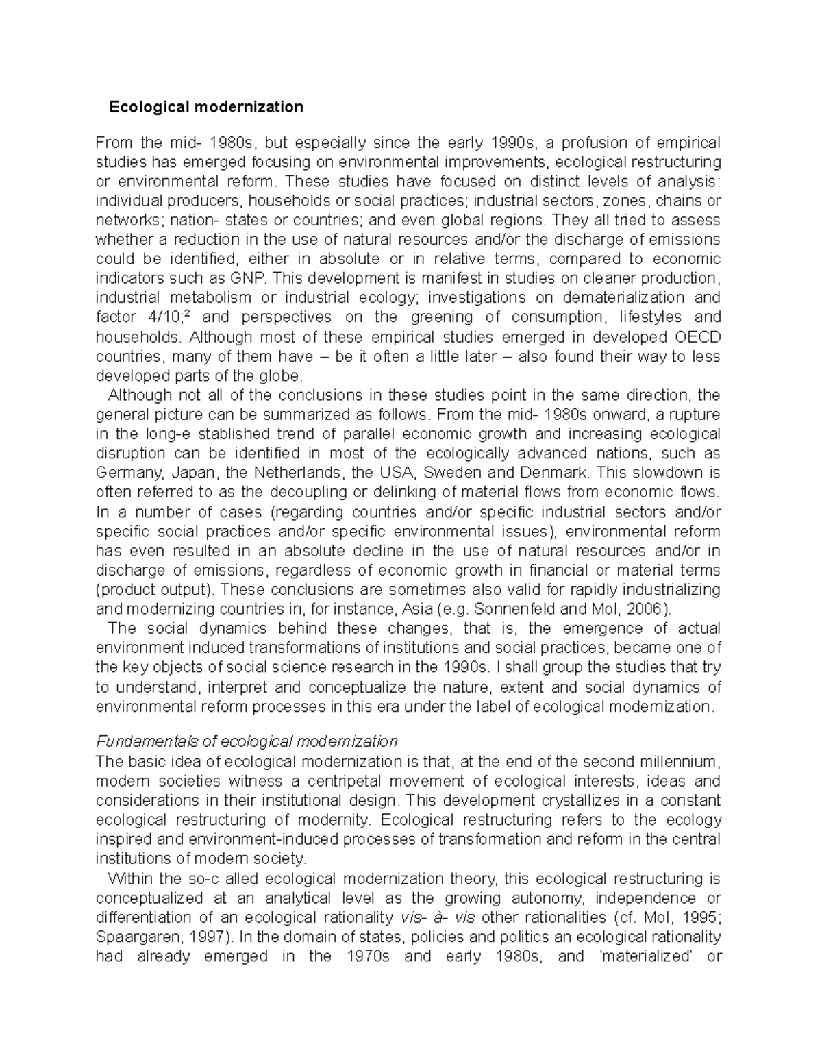 Ecological modernization - These studies have focused on distinct ...