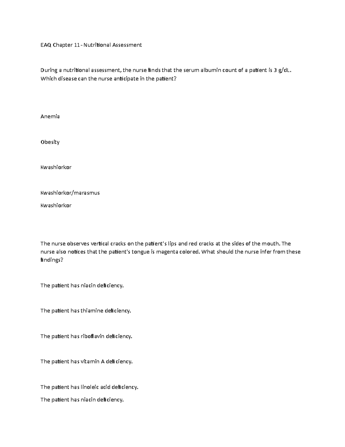 EAQ Chapter 11 - reviewer - EAQ Chapter 11- Nutritional Assessment ...