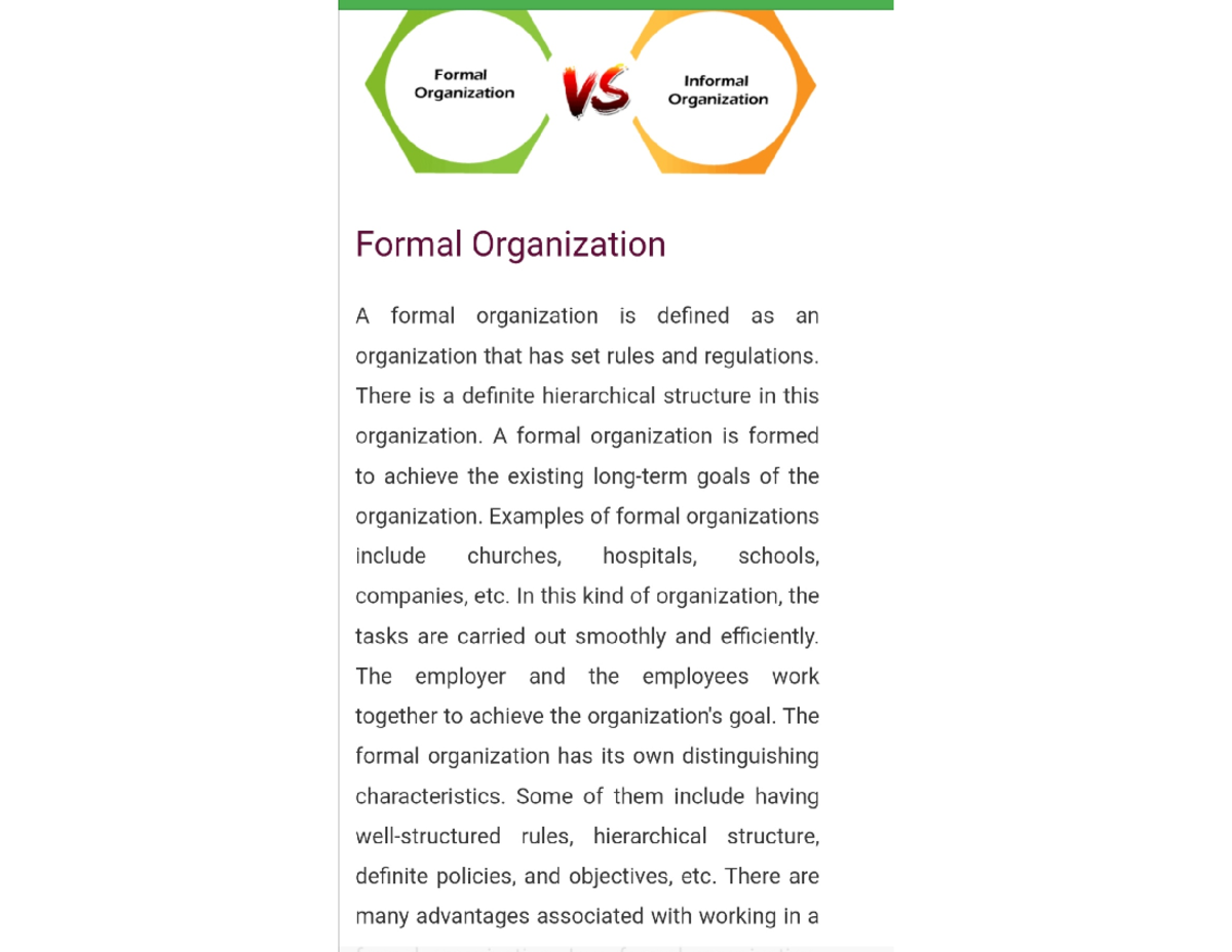 Ch11 Formal vs Informal Organisation - Business studies - Studocu