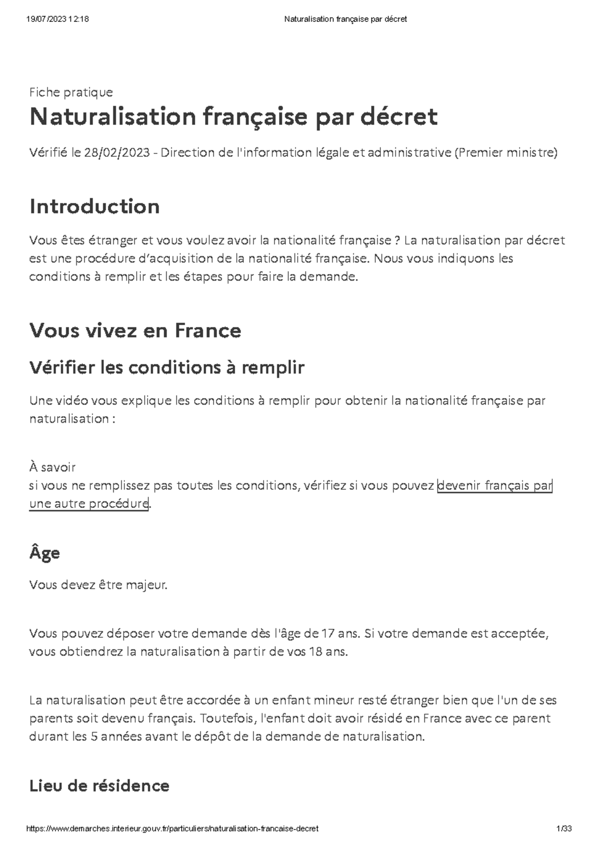 Naturalisation Française Par Décret - Fiche Pratique Naturalisation ...