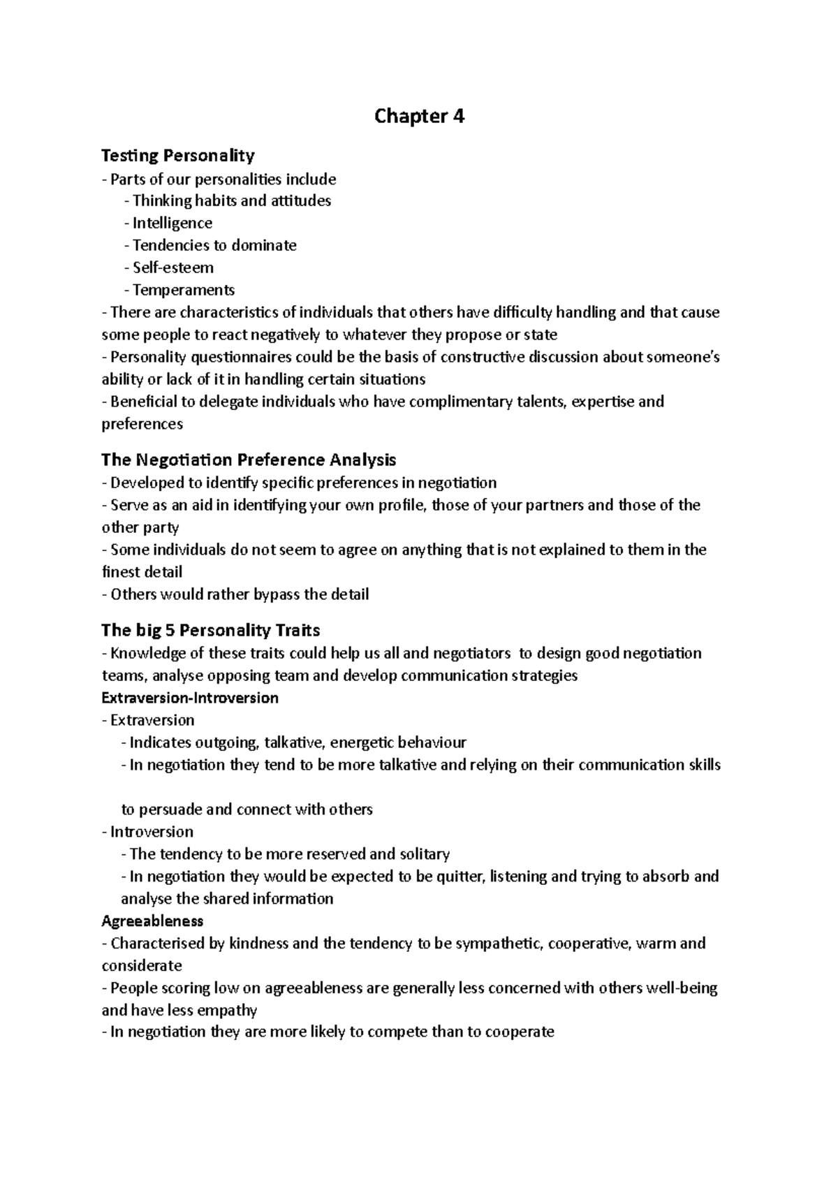 Chapter 4 - Summary Business management - Chapter 4 Testing Personality ...