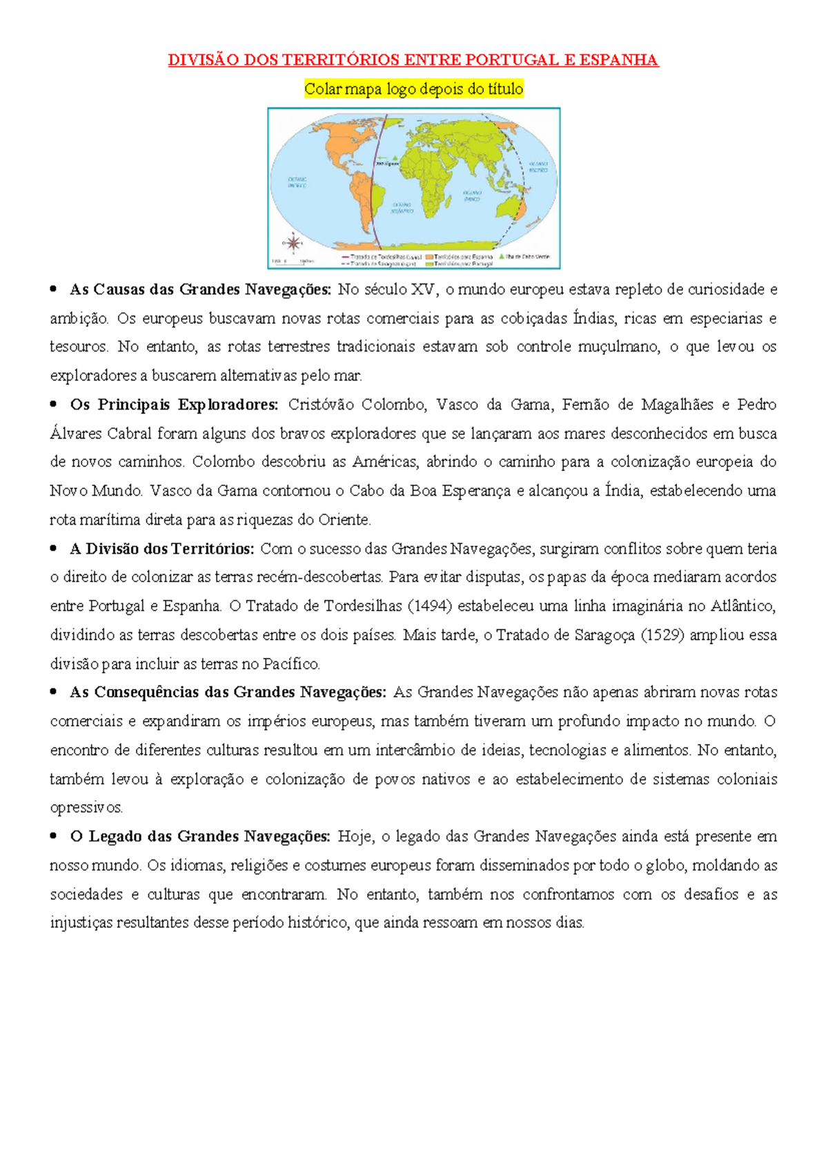 Divisão DOS Territórios Entre Portugal E Espanha - DIVISÃO DOS ...