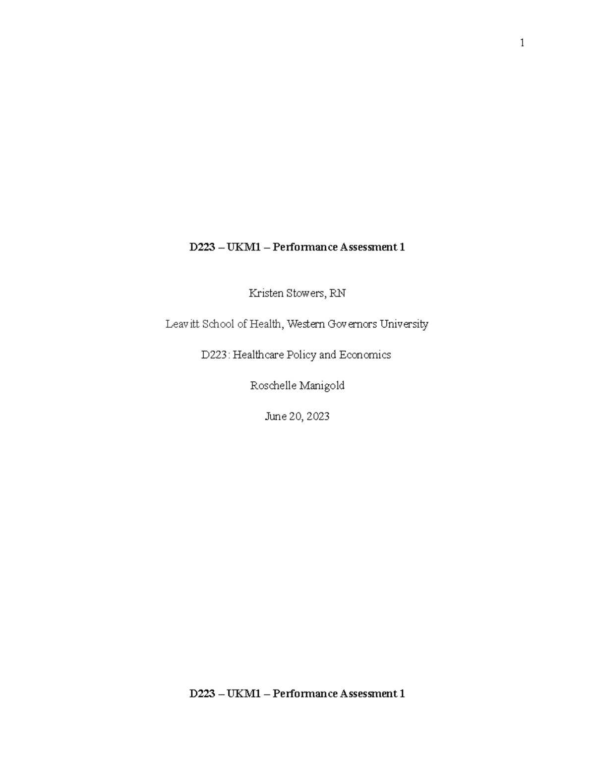 D223 Ukm1 Performance Assessment 1 Kristen Stowers (1) - D223 – Ukm1 