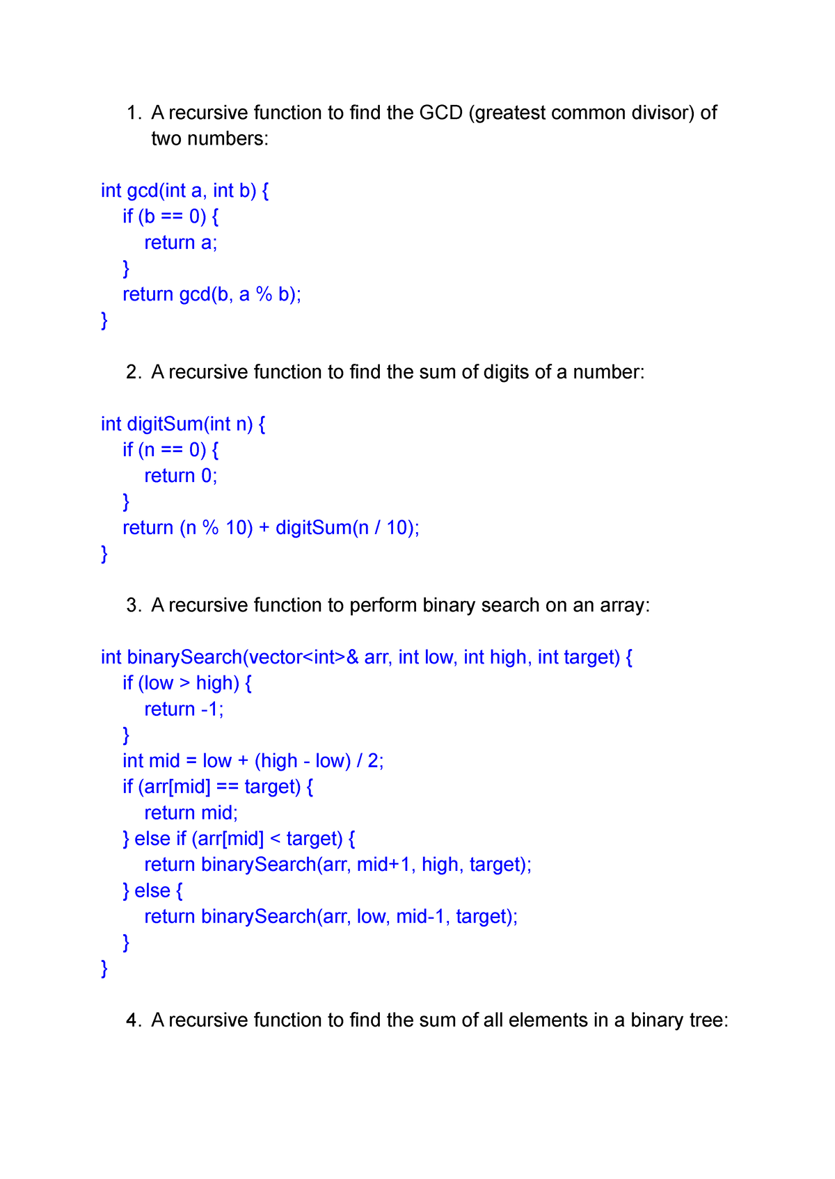 C++ recursive example statements - A recursive function to find the GCD ...