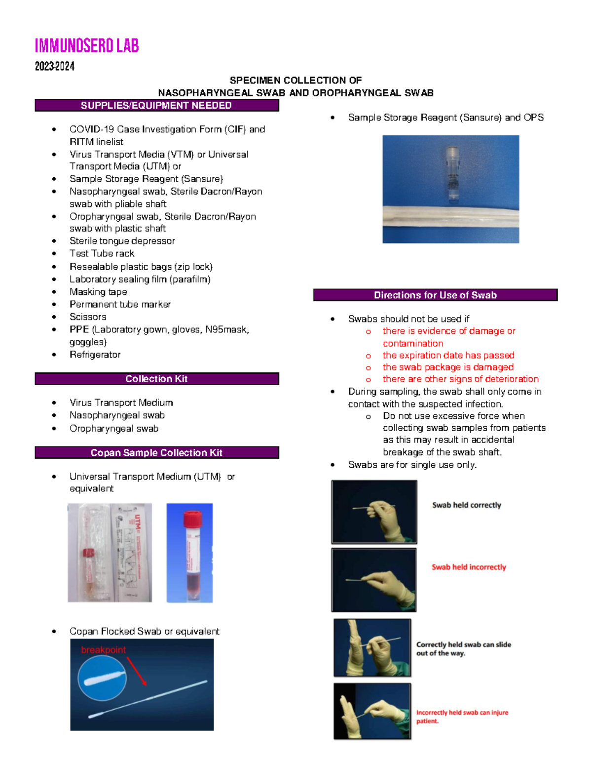 Specimen Collection Of Nps And Ops - Specimen Collection Of 