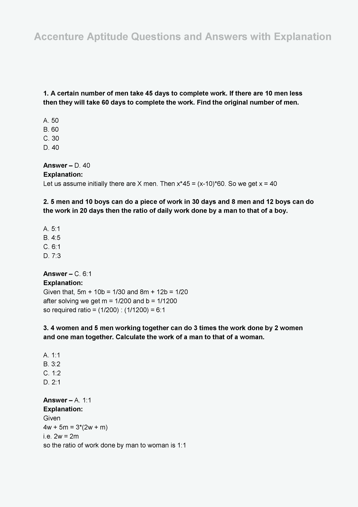 Accenture Aptitude Questions And Answers Placementlelo - 1. A Certain ...