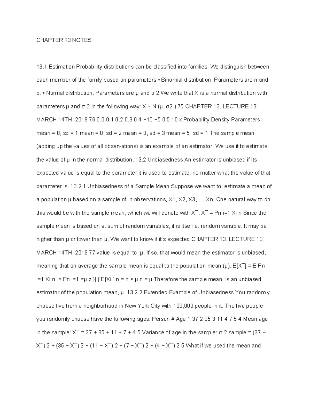 Stats ch 13 - Lecture notes 13 - CHAPTER 13 NOTES 13 Estimation ...