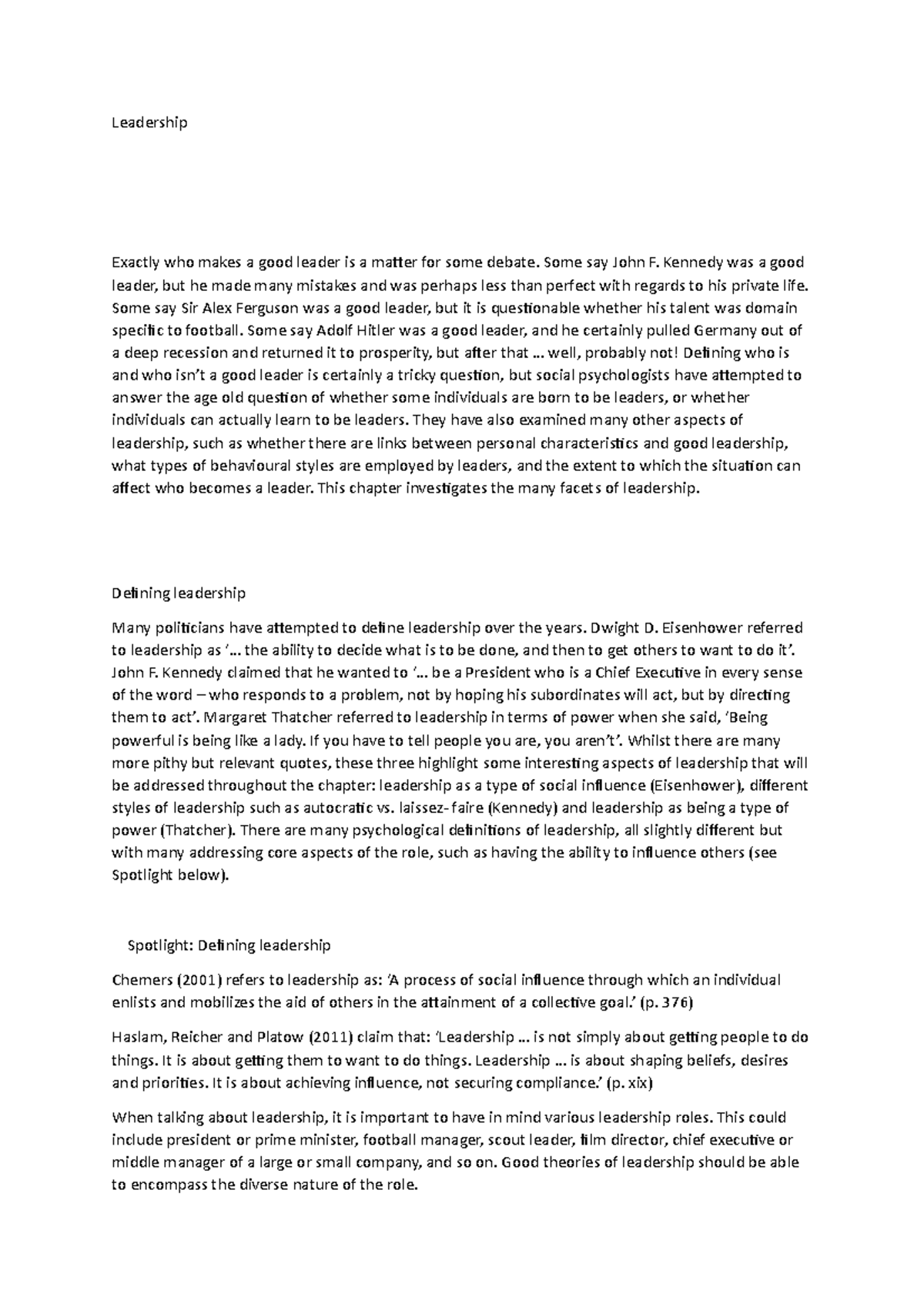 Leadership - in depth notes from subtopics in the dd102 module ...