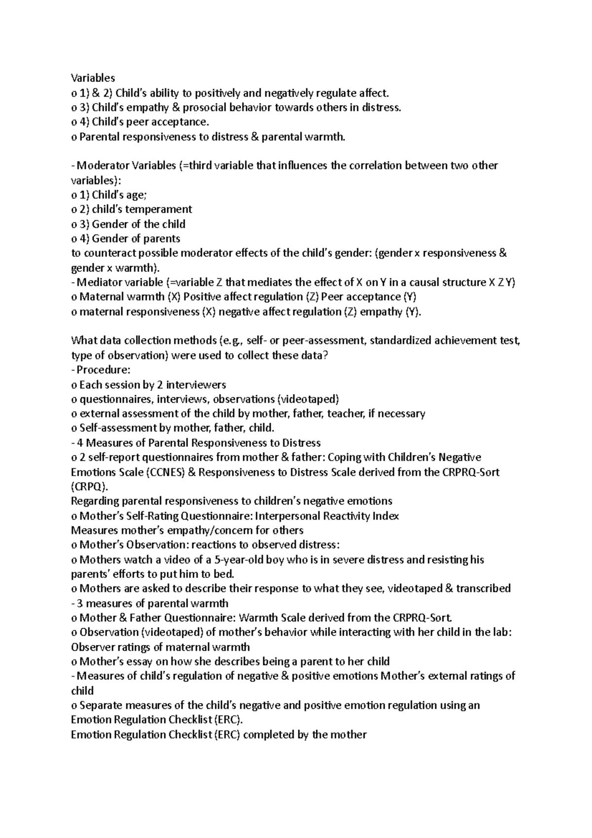 Variables - Social Psychology - Variables o 1) & 2) Child's ability to ...