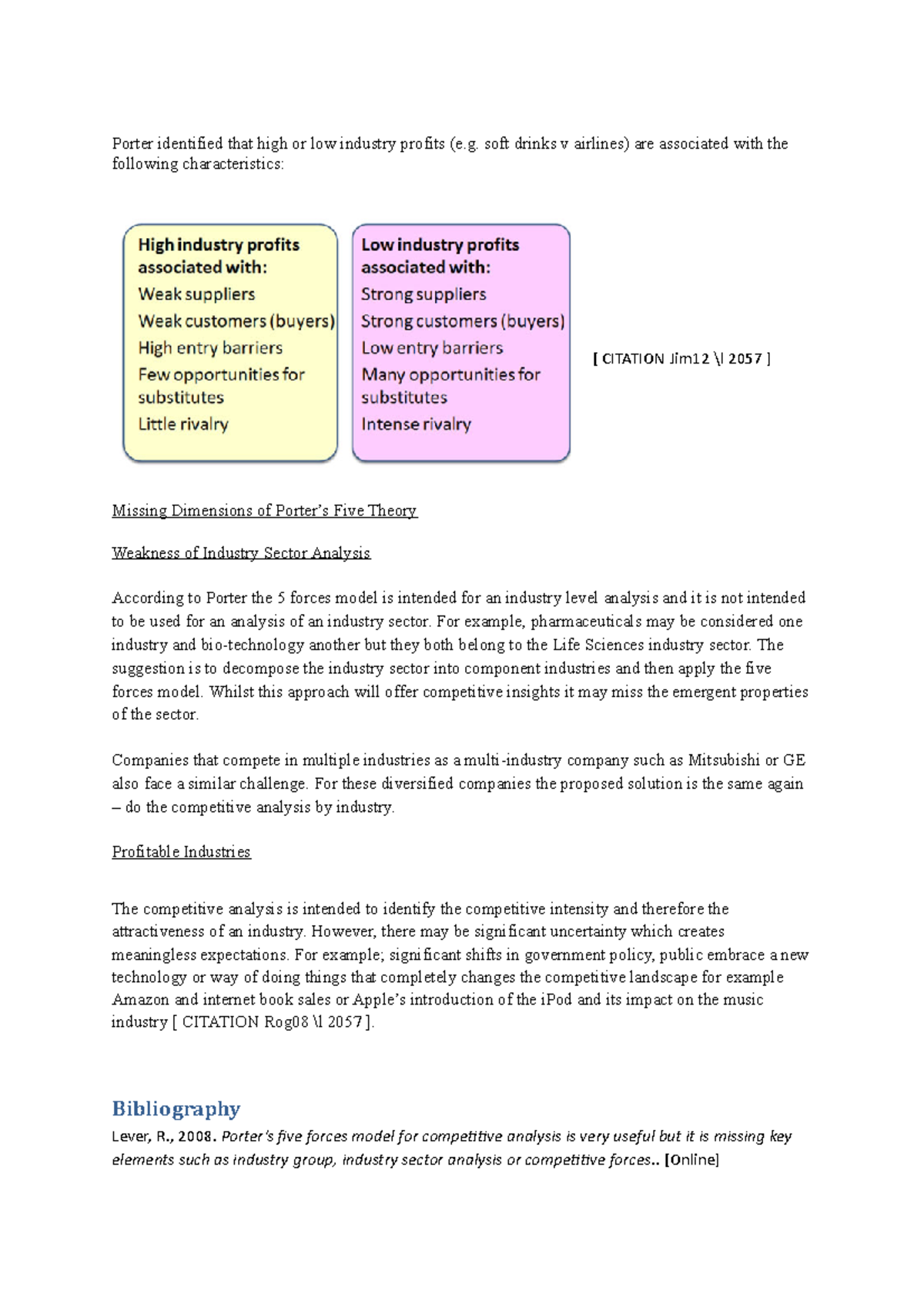 Porter's Missing Dimensions - Porter identified that high or low ...