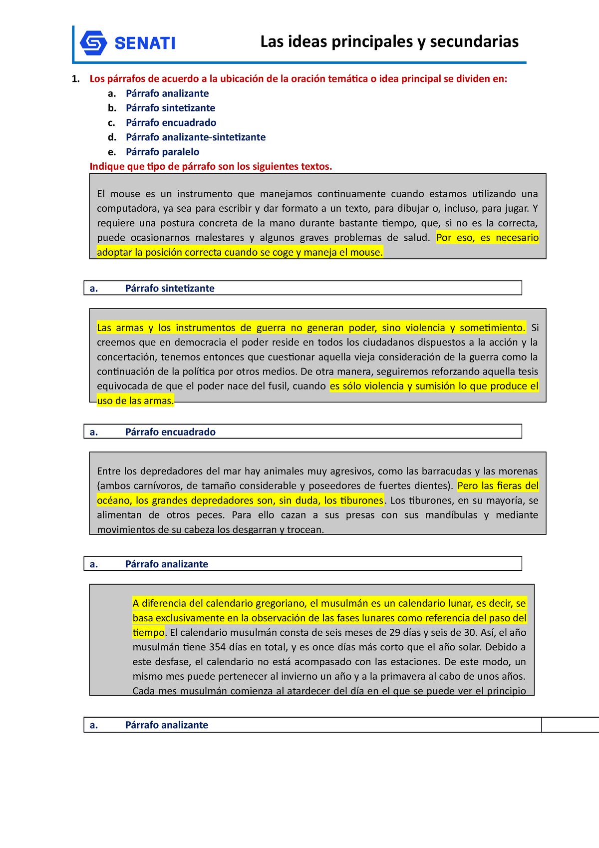 Tipos De Párrafos Según La Ubicación De La Idea Principal Los