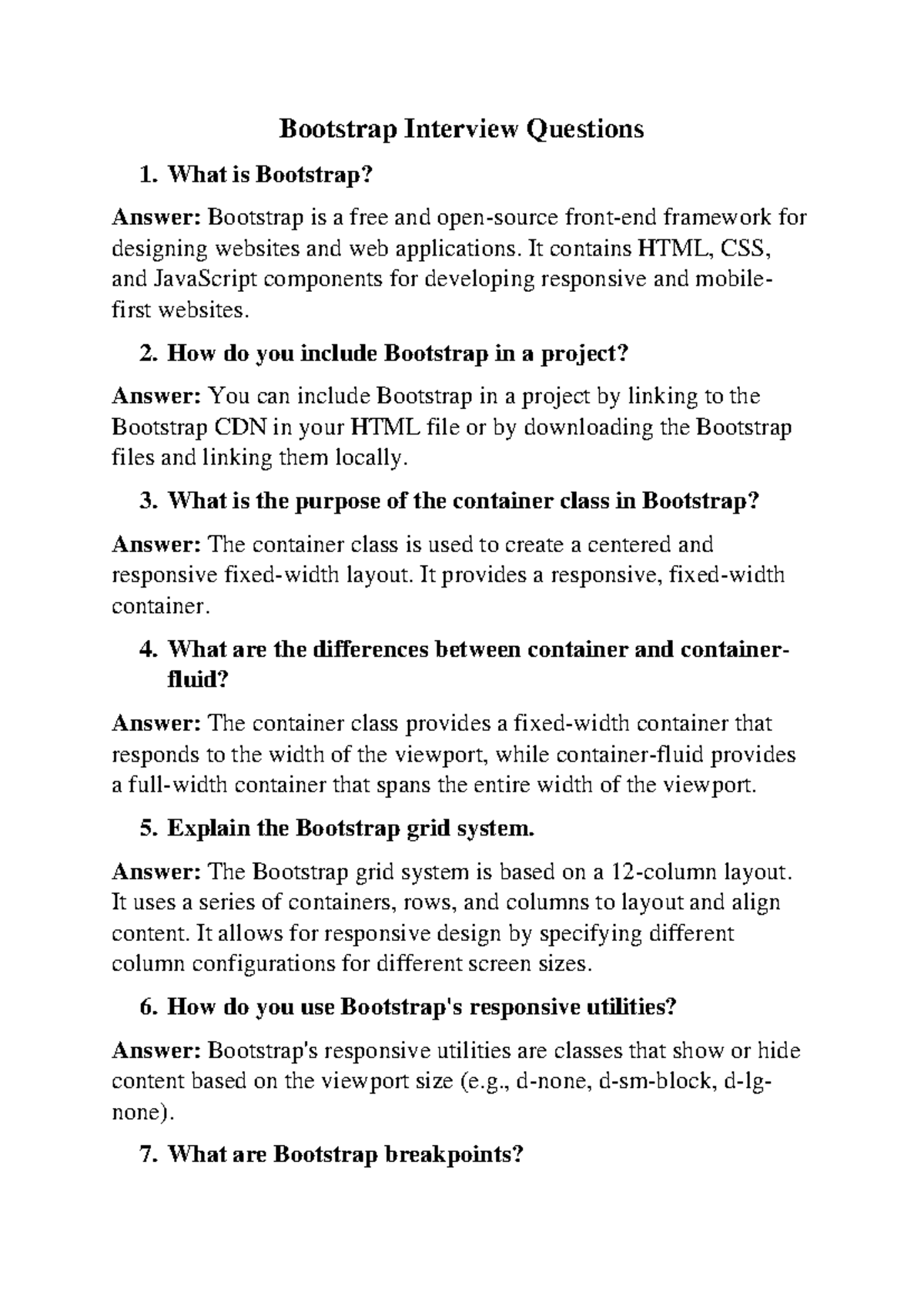 Bootstrap notes - Bootstrap Interview Questions What is Bootstrap ...