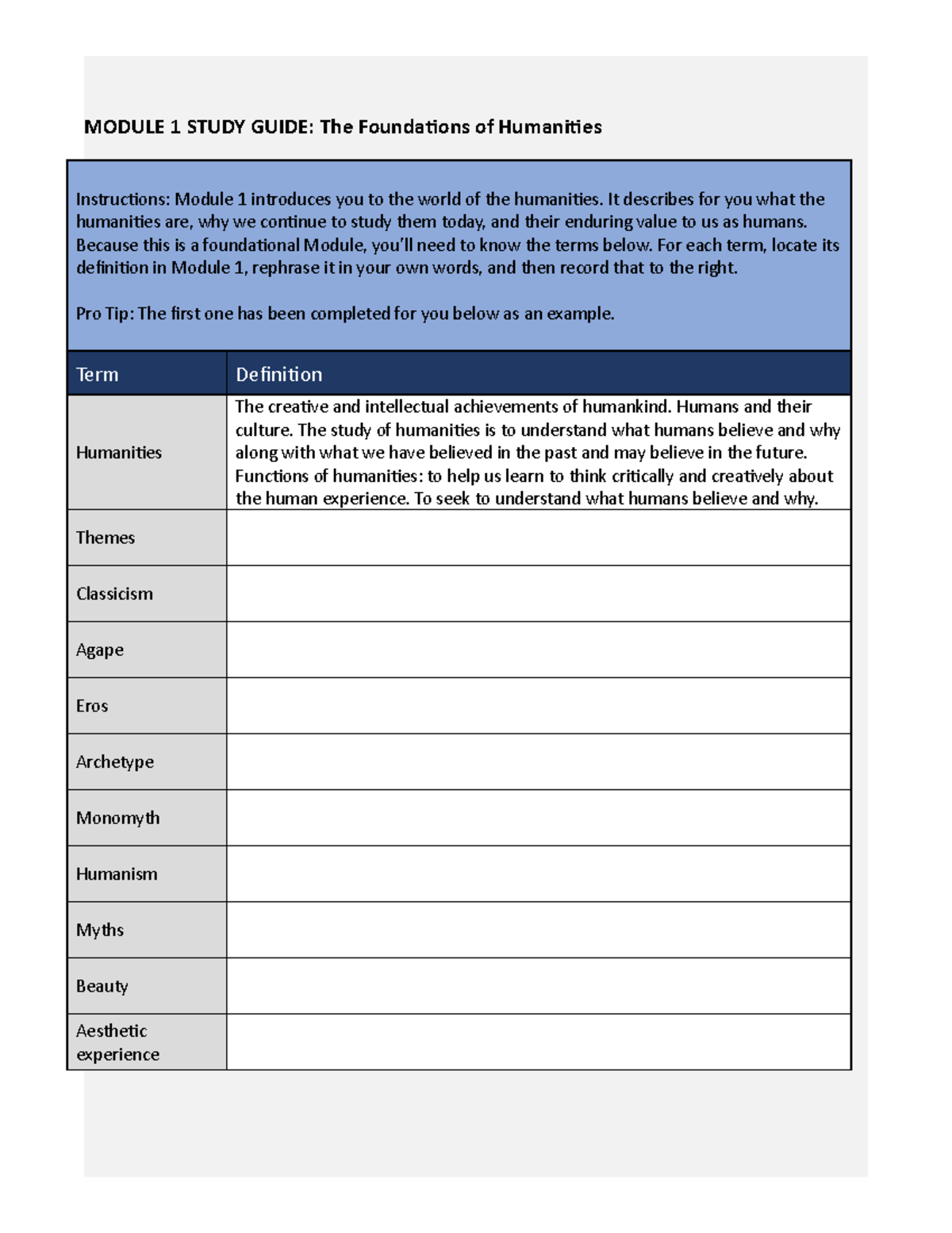 Copy Of Humanities Study Guide Module 1 Study Guide The Foundations
