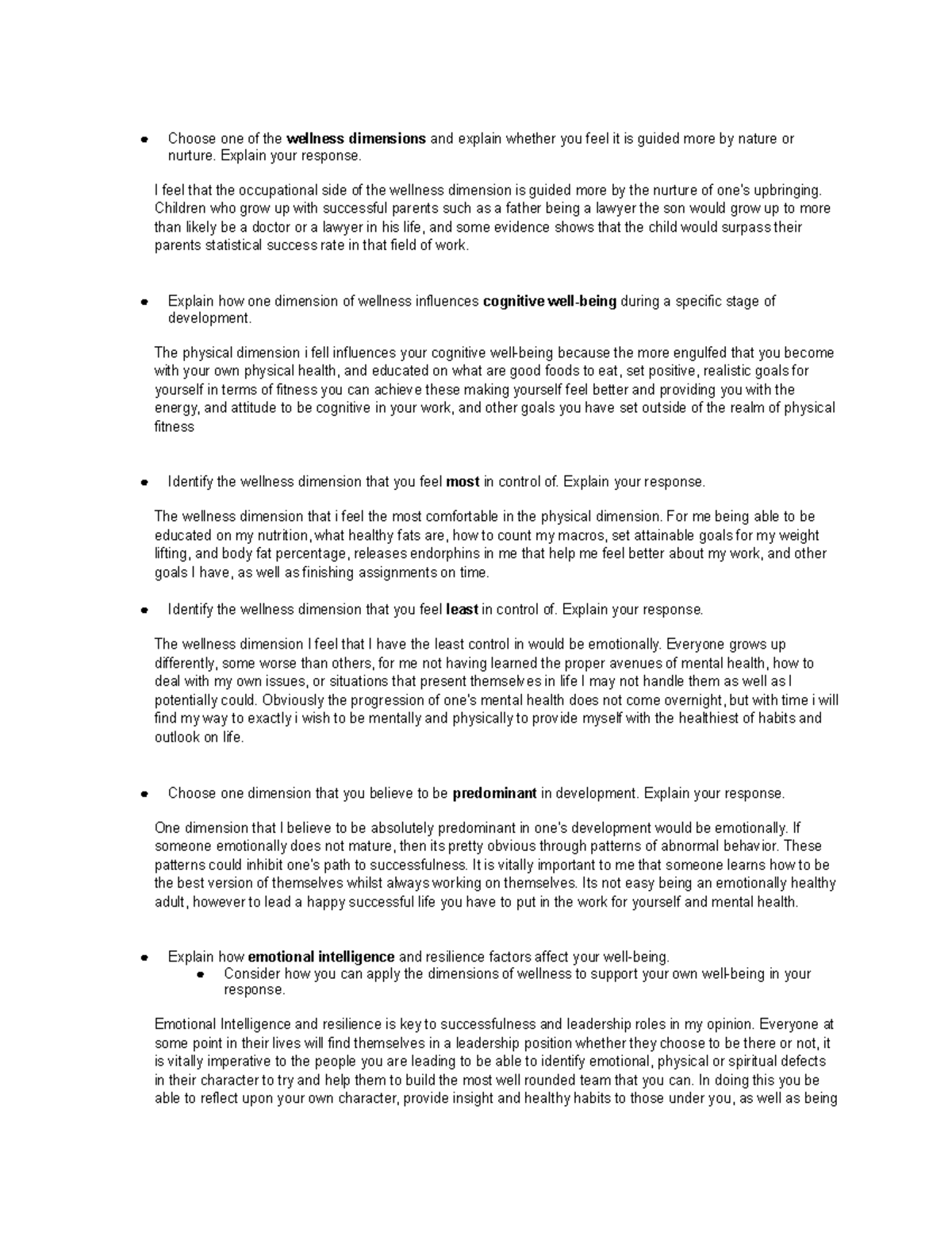 2-2 Short Resopnse - Choose one of the wellness dimensions and explain ...