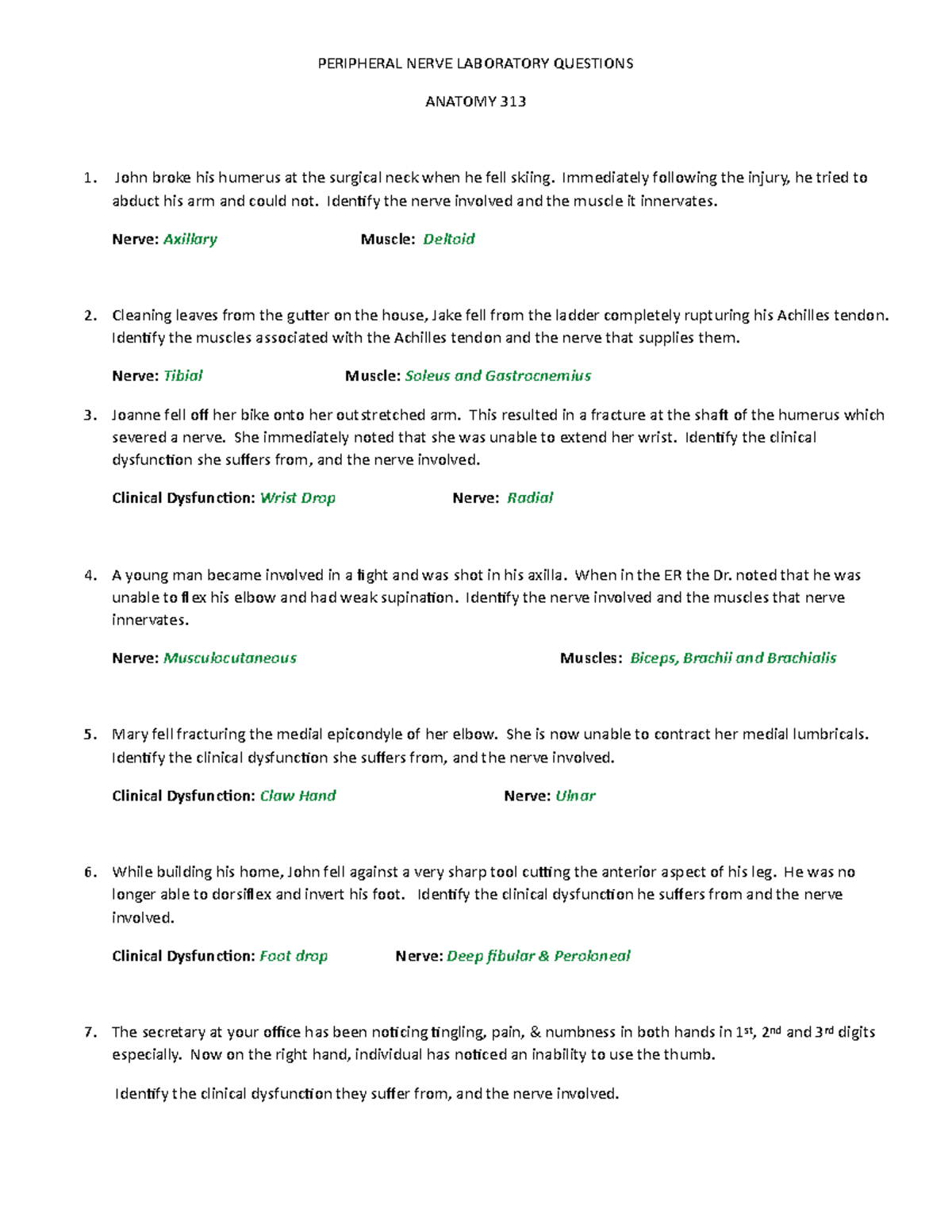 Peripheral Nerve Laboratory Questions Student - PERIPHERAL NERVE ...